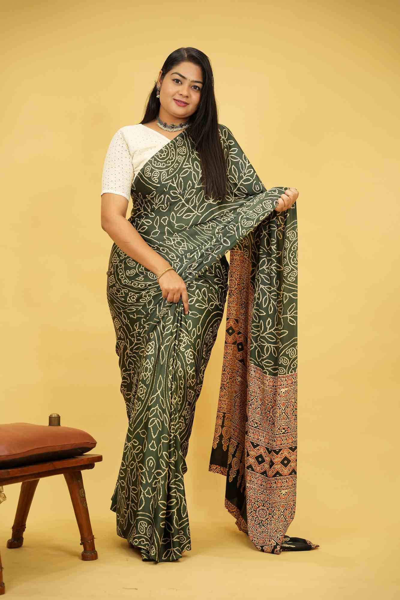 Soft Gajji with Intricate Patterns Ajrakh Detailing Ready To Wear Saree