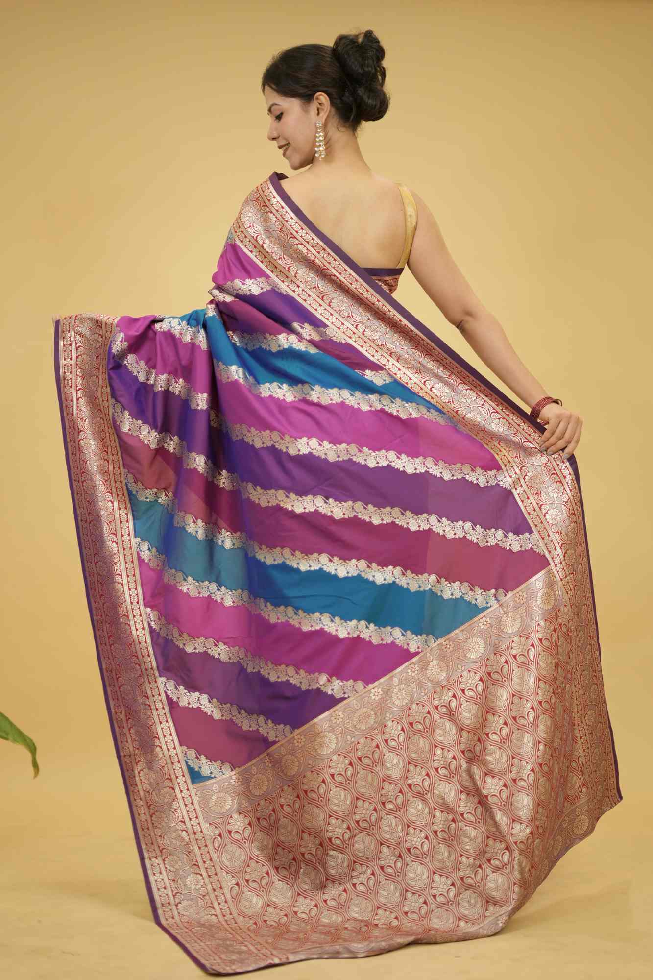 Multicolour Woven Banarasi Silk Handloom in Kadwa Weaving with Rich Pallu Ready To Wear Saree