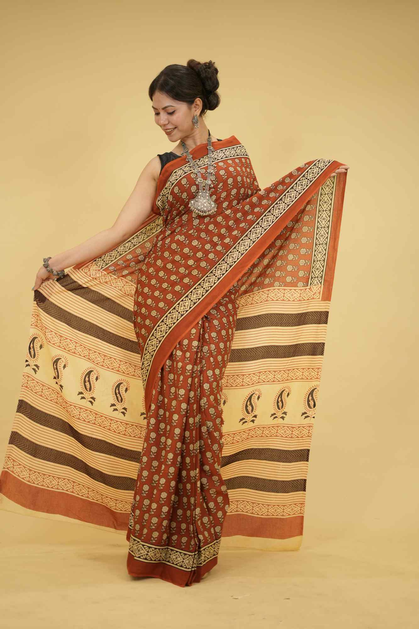 Jaipuri cotton mulmul predraped ready to wear saree