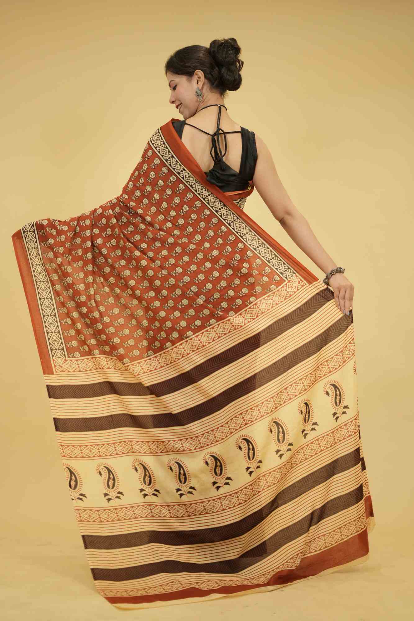 Jaipuri cotton mulmul predraped ready to wear saree