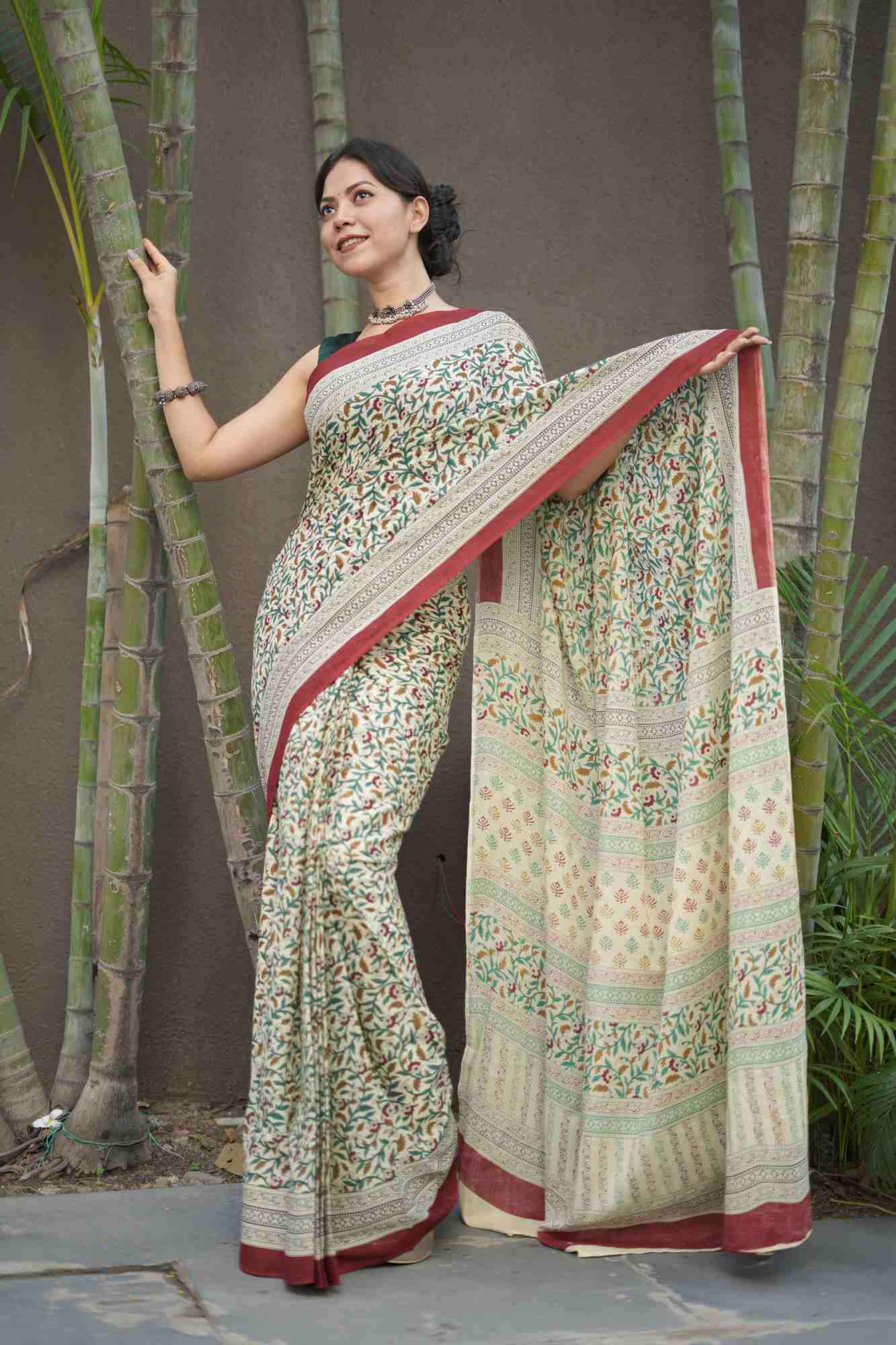 Handblock Print Mulmul Cotton with Rich Pallu Ready to wear Saree