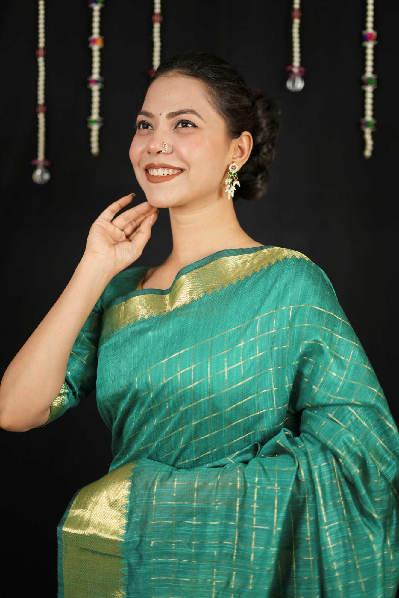 Cotton with Check Pattern and Golden Zari Border Ready To Wear Saree