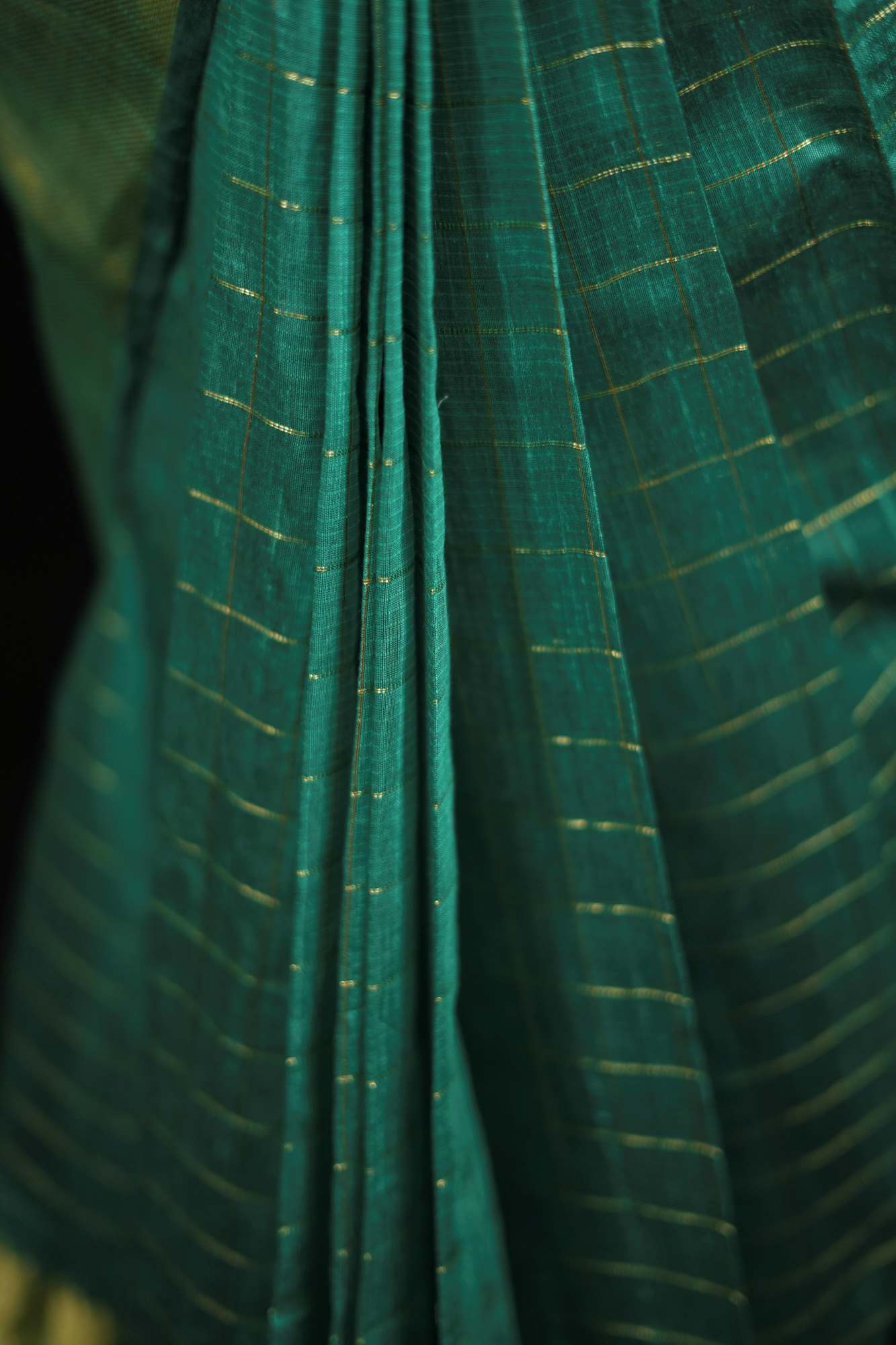 Cotton with Check Pattern and Golden Zari Border Ready To Wear Saree