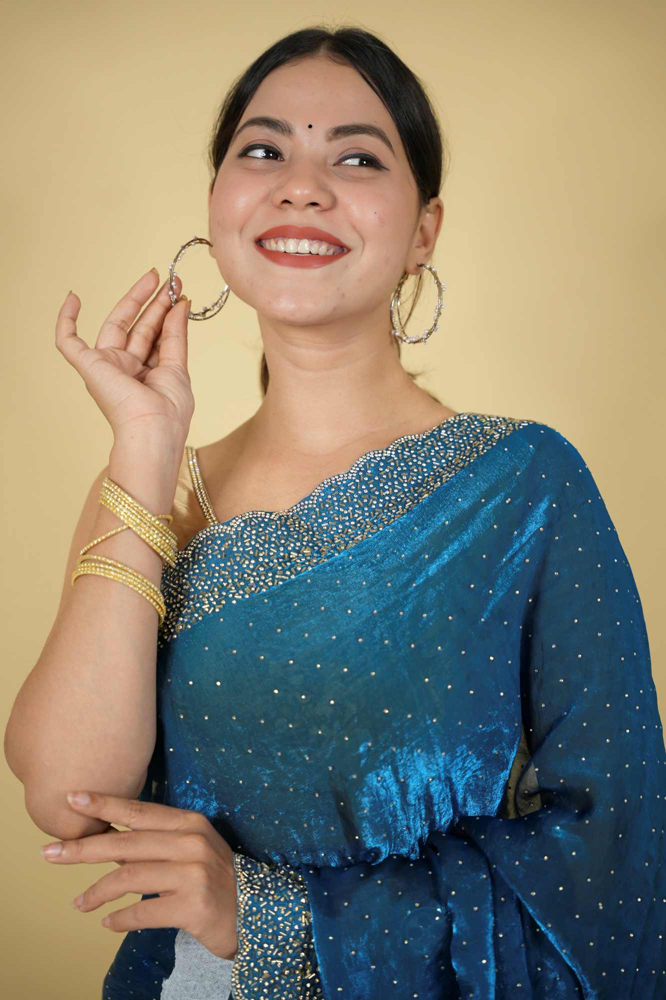 Satin Silk with Dazzling Zarkhan Diamond Work Ready To Wear Saree