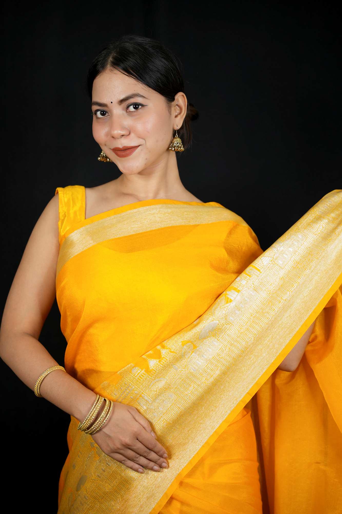 Soft Warm Silk with Zari Ganga Ghat woven Border and Rich Pallu Ready To Wear Saree