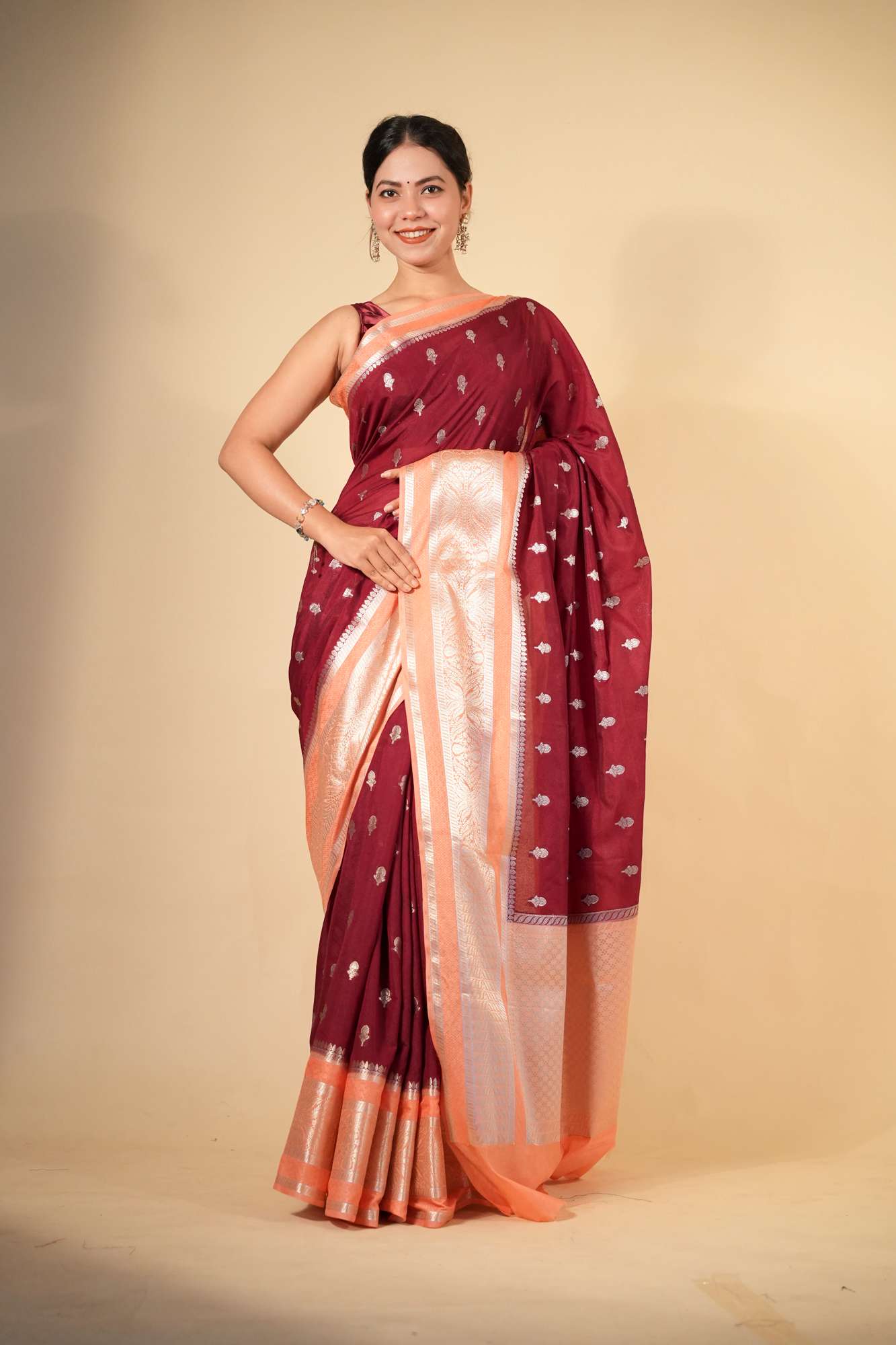 Pure Soft Chettinad Cotton Silk with Intricate Zari Motifs and Opulent Border Ready To Wear Sraee