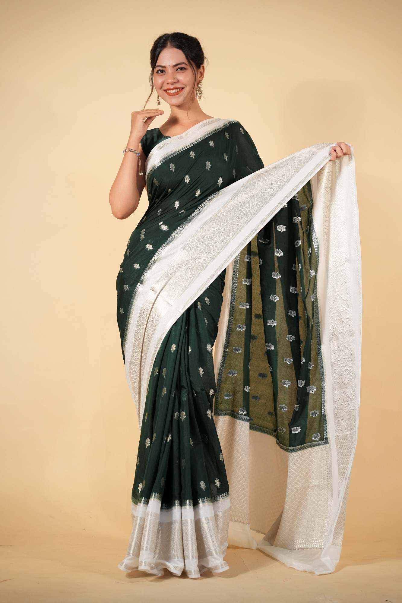 Pure Chettinad Soft Cotton Silk silk with Ornate Zari Border Ready To Wear Saree