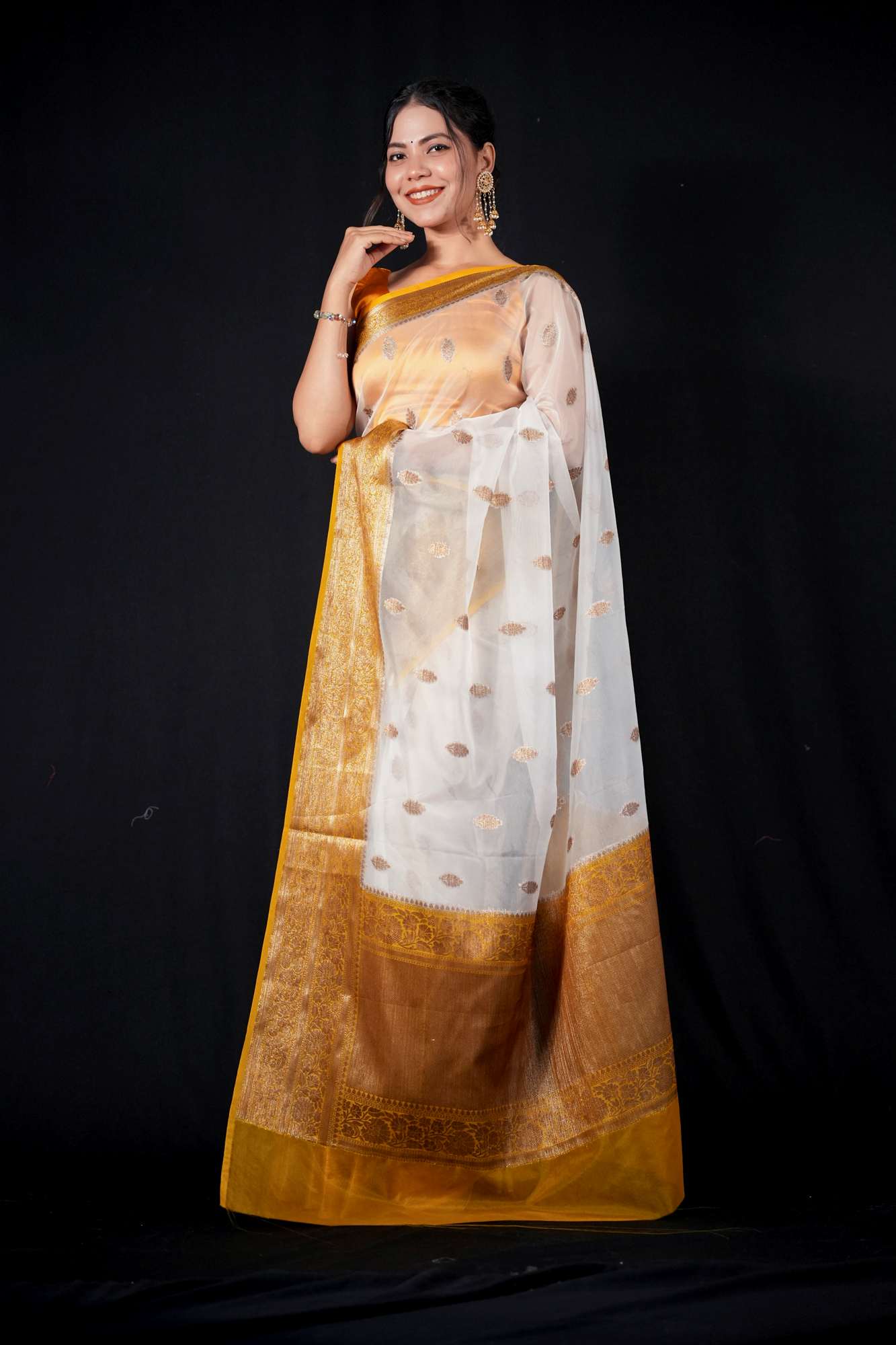 Kora silk with contrast Zari Border Ready To Wear Saree