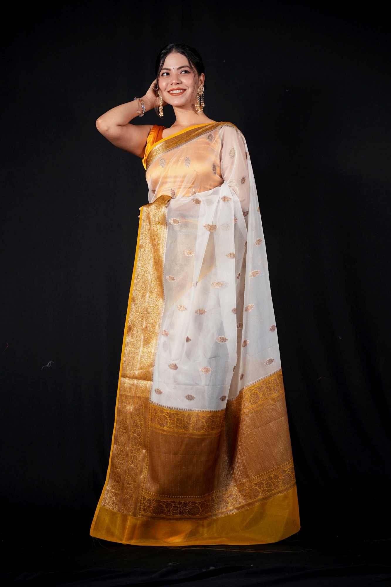 Kora silk with contrast Zari Border Ready To Wear Saree