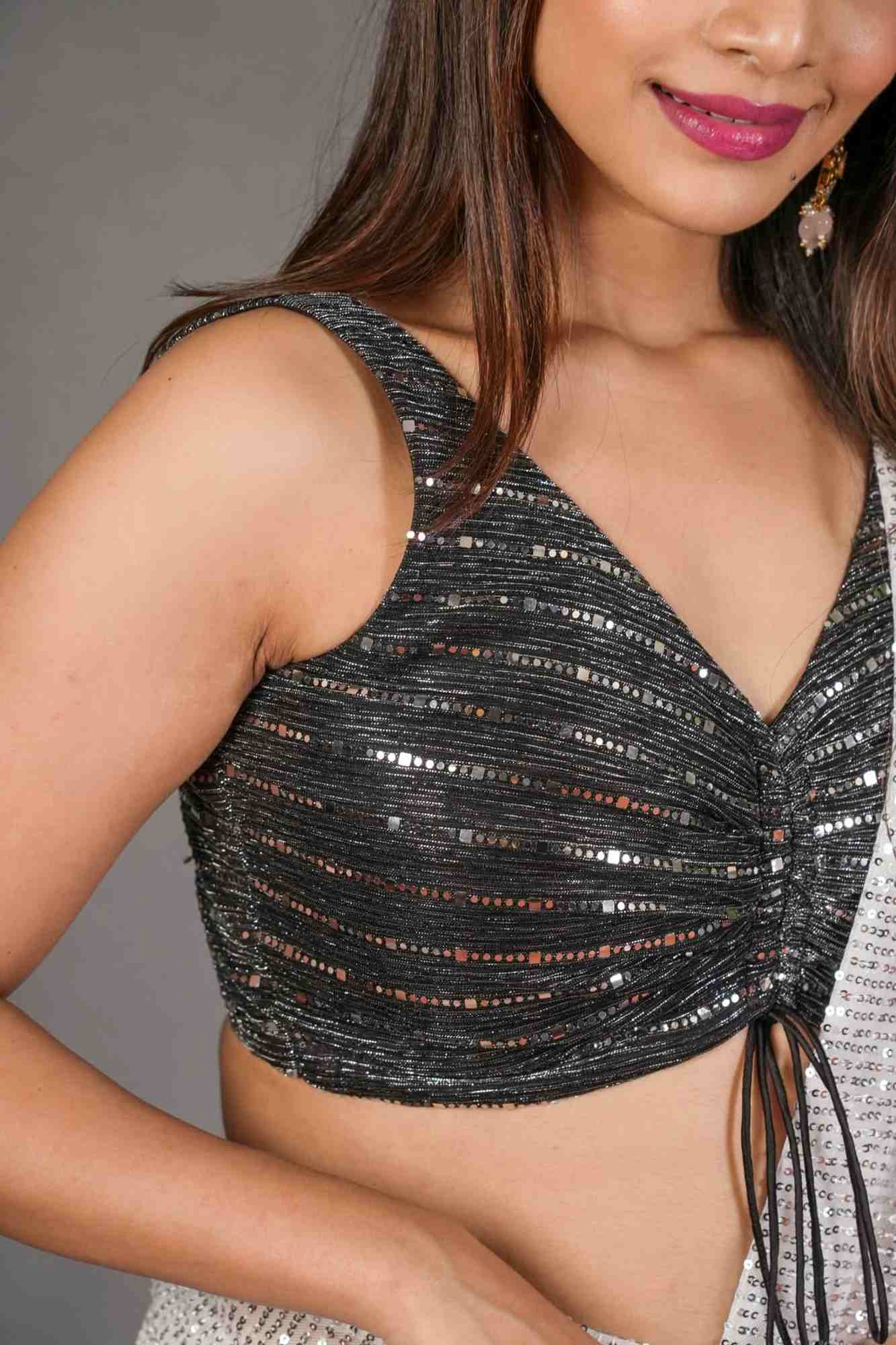 Black Sequin Shimmer Blouse in Black and Silver!