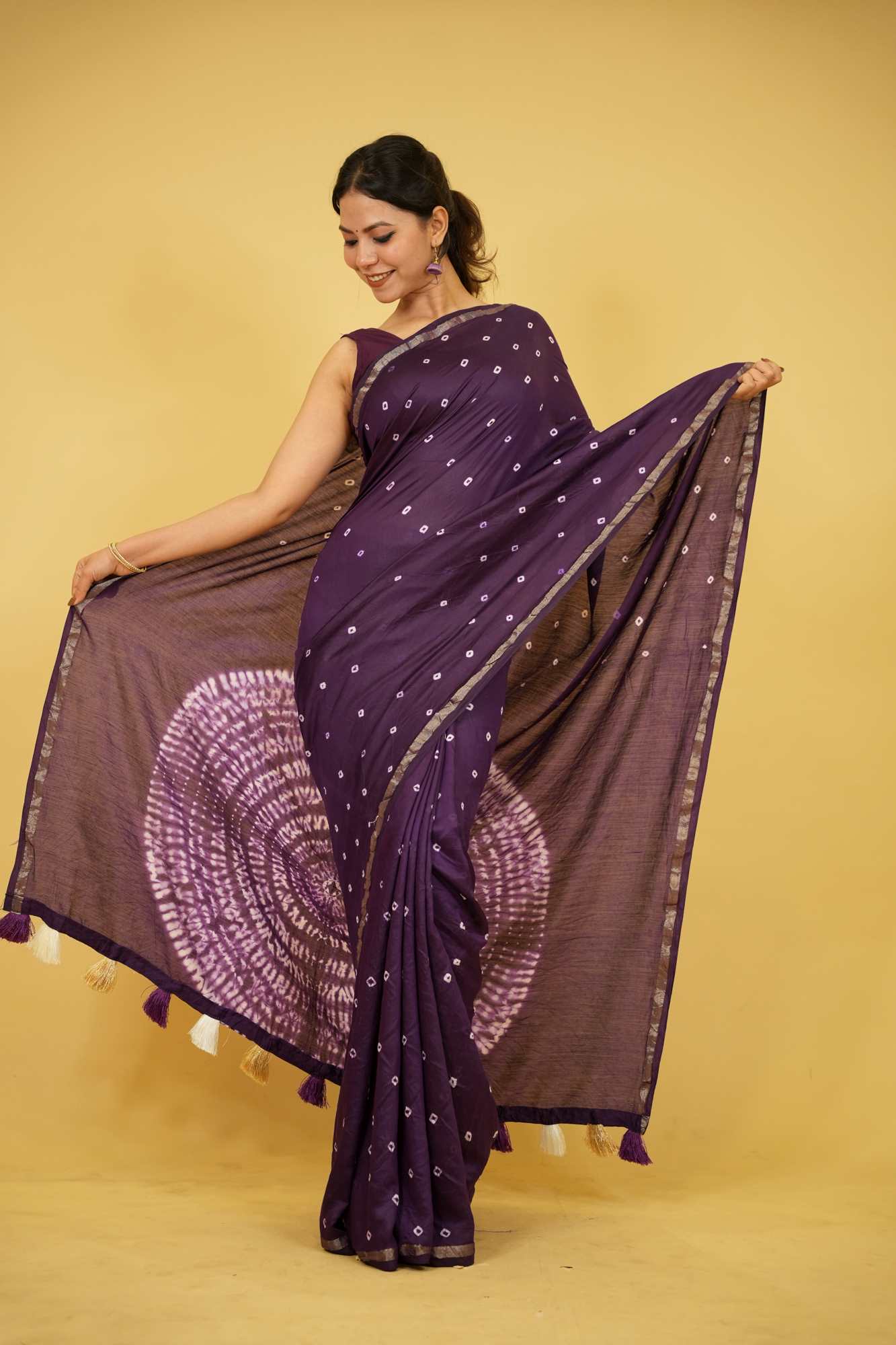 Chanderi Soft inspired Silk with Hand Shibori Print Ready to wear Saree