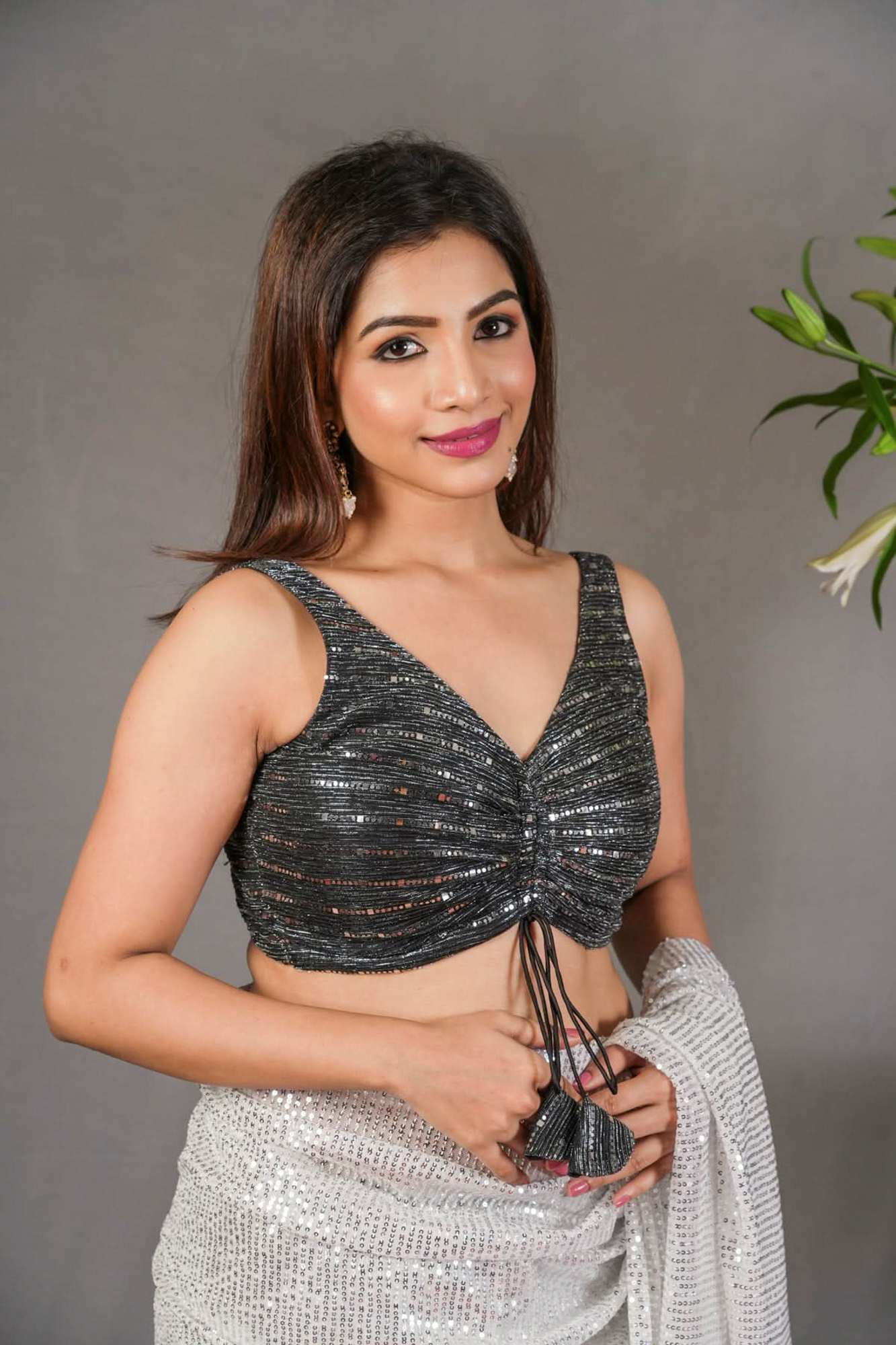 Black Sequin Shimmer Blouse in Black and Silver!