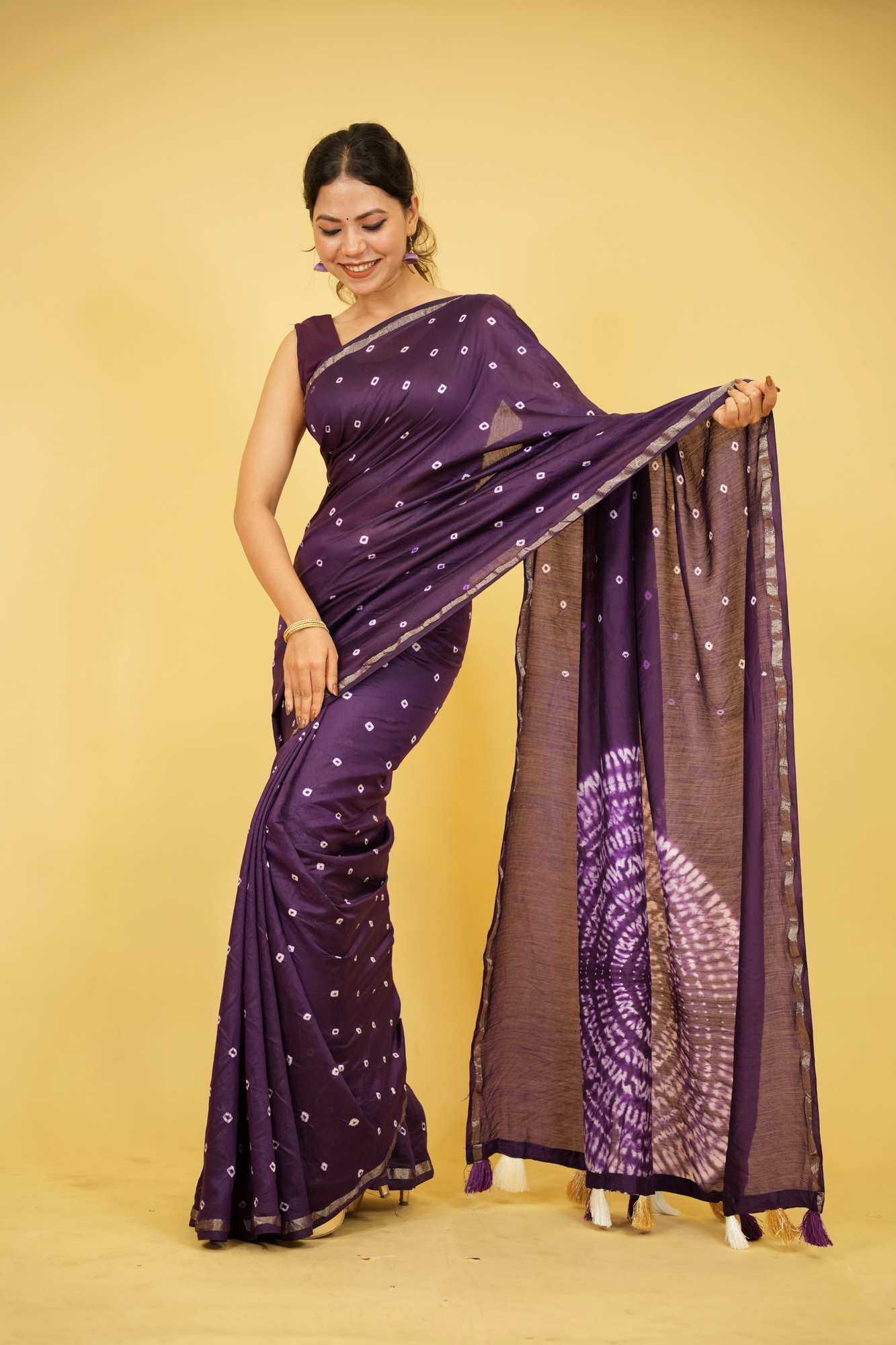 Chanderi Soft inspired Silk with Hand Shibori Print Ready to wear Saree
