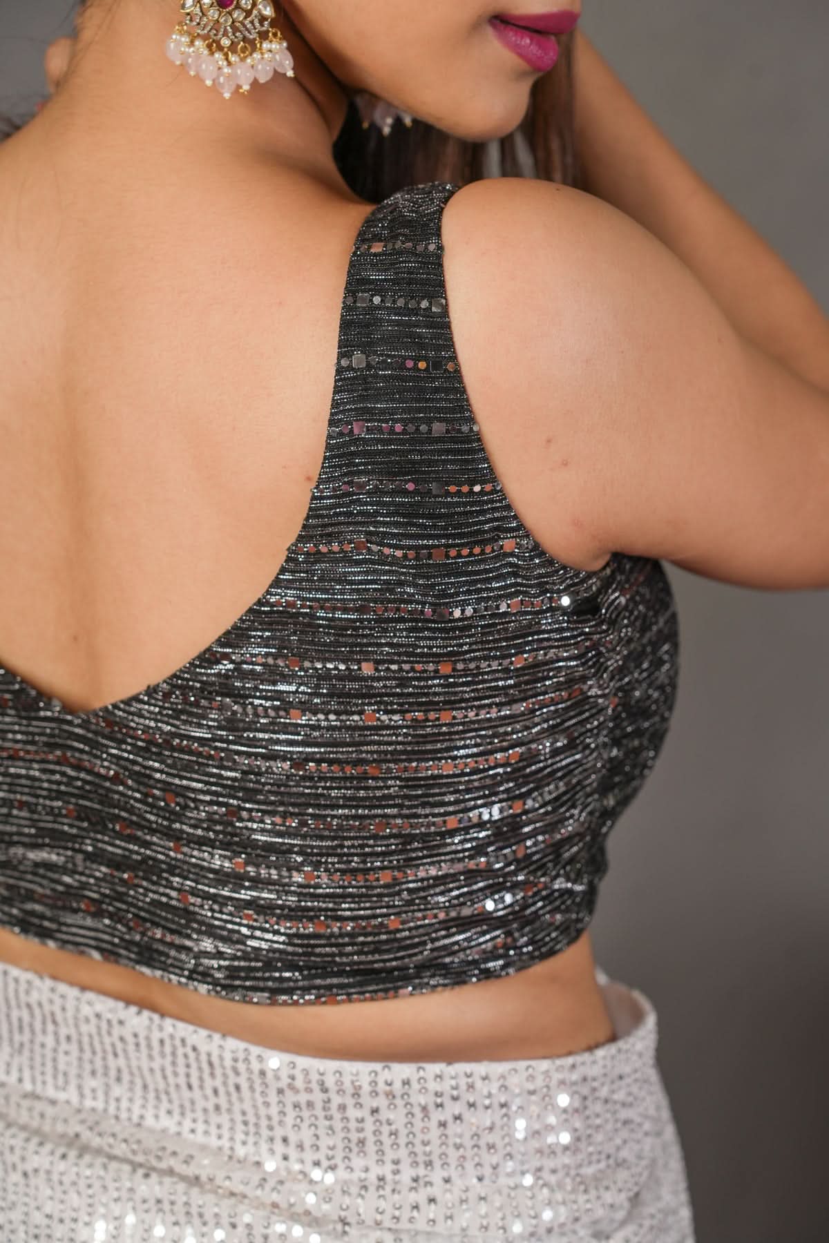 Black Sequin Shimmer Blouse in Black and Silver! | Shobitam