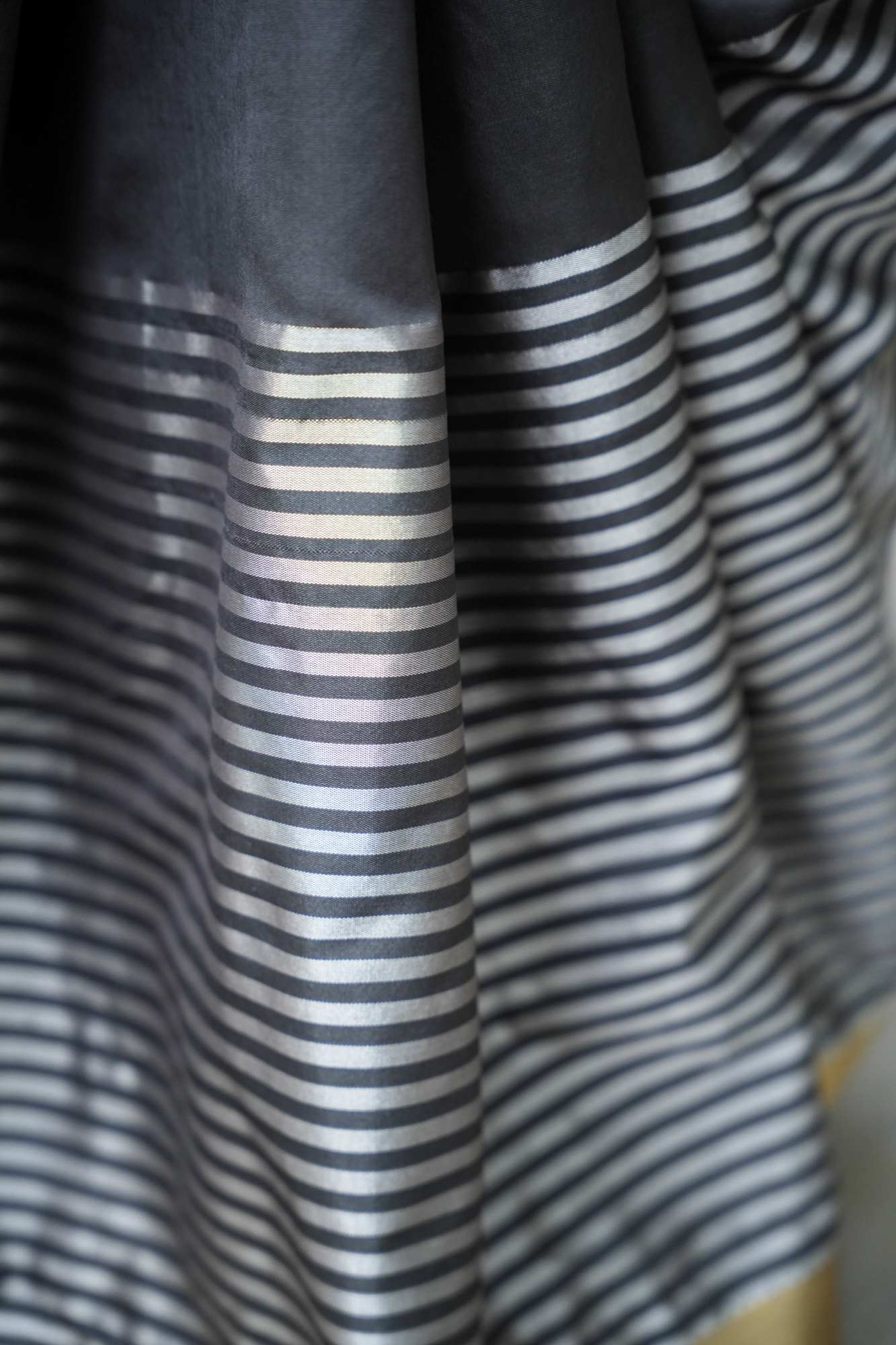 Raveena Tandon inspired semi katan silk Black & White Striped with Gold Zari Border Ready To Wear Saree