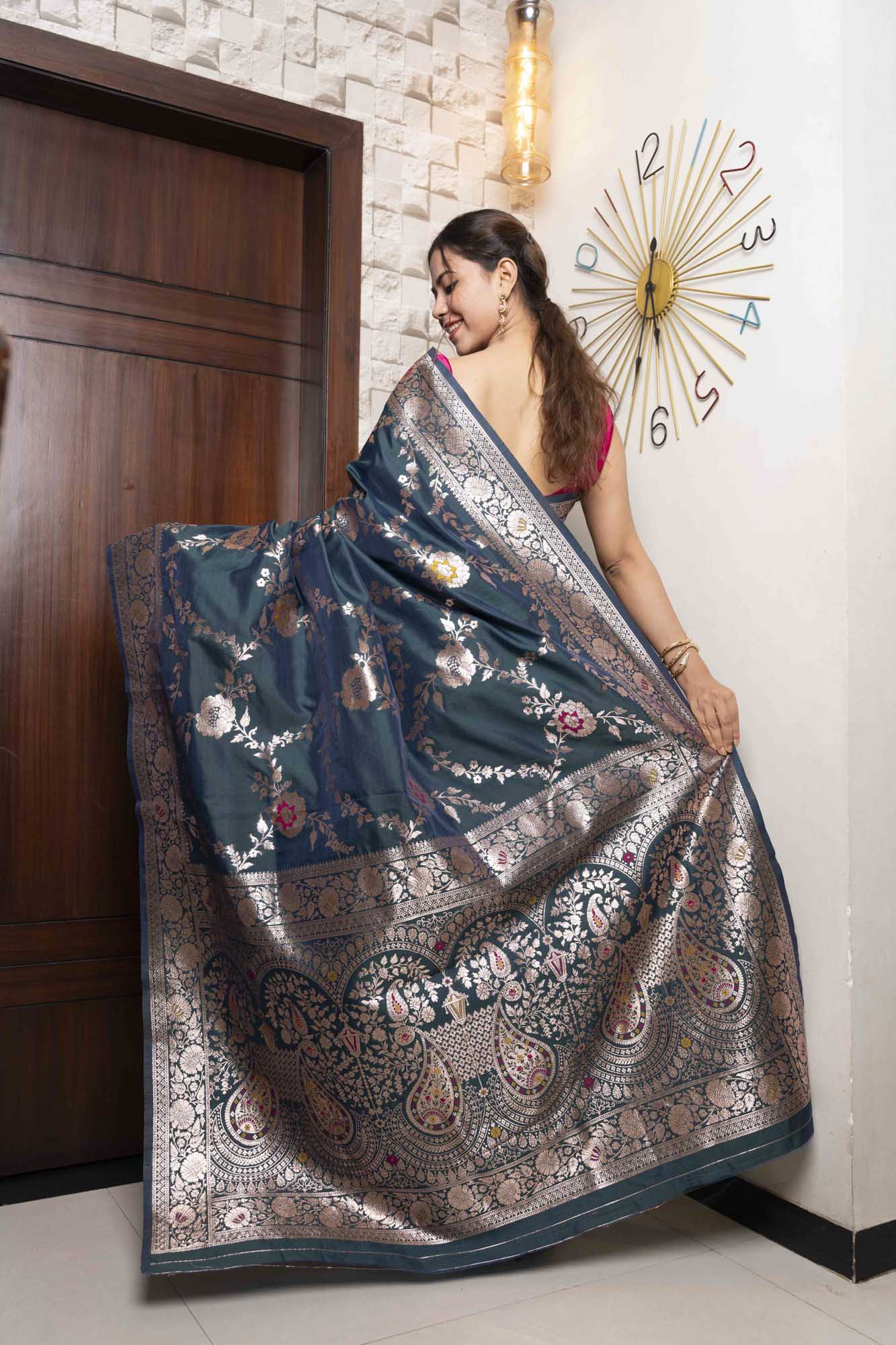 Meenakari woven Banarasi ready to wear saree