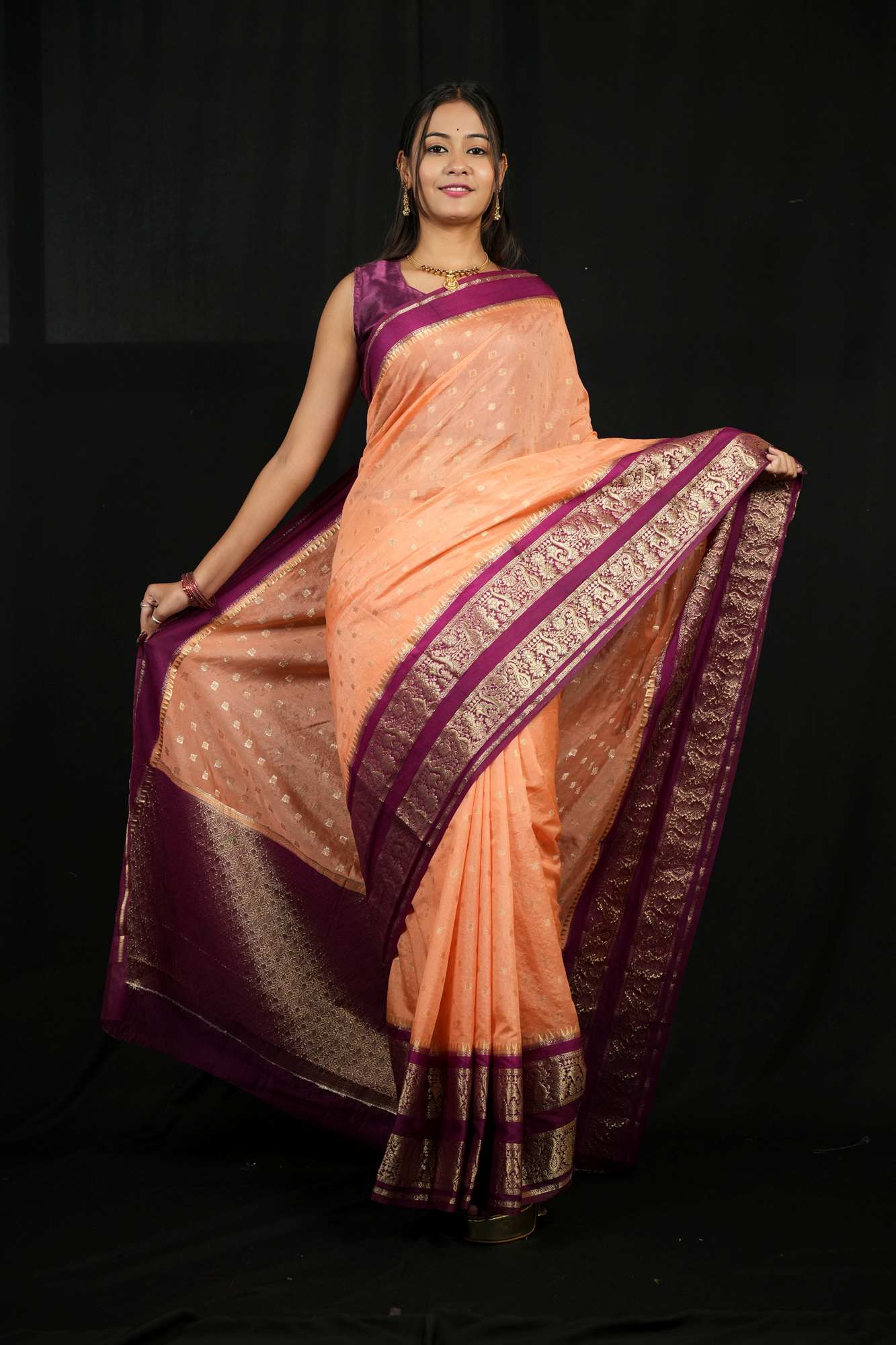 Kanchipuram prestitched saree with ornate woven border and pallu