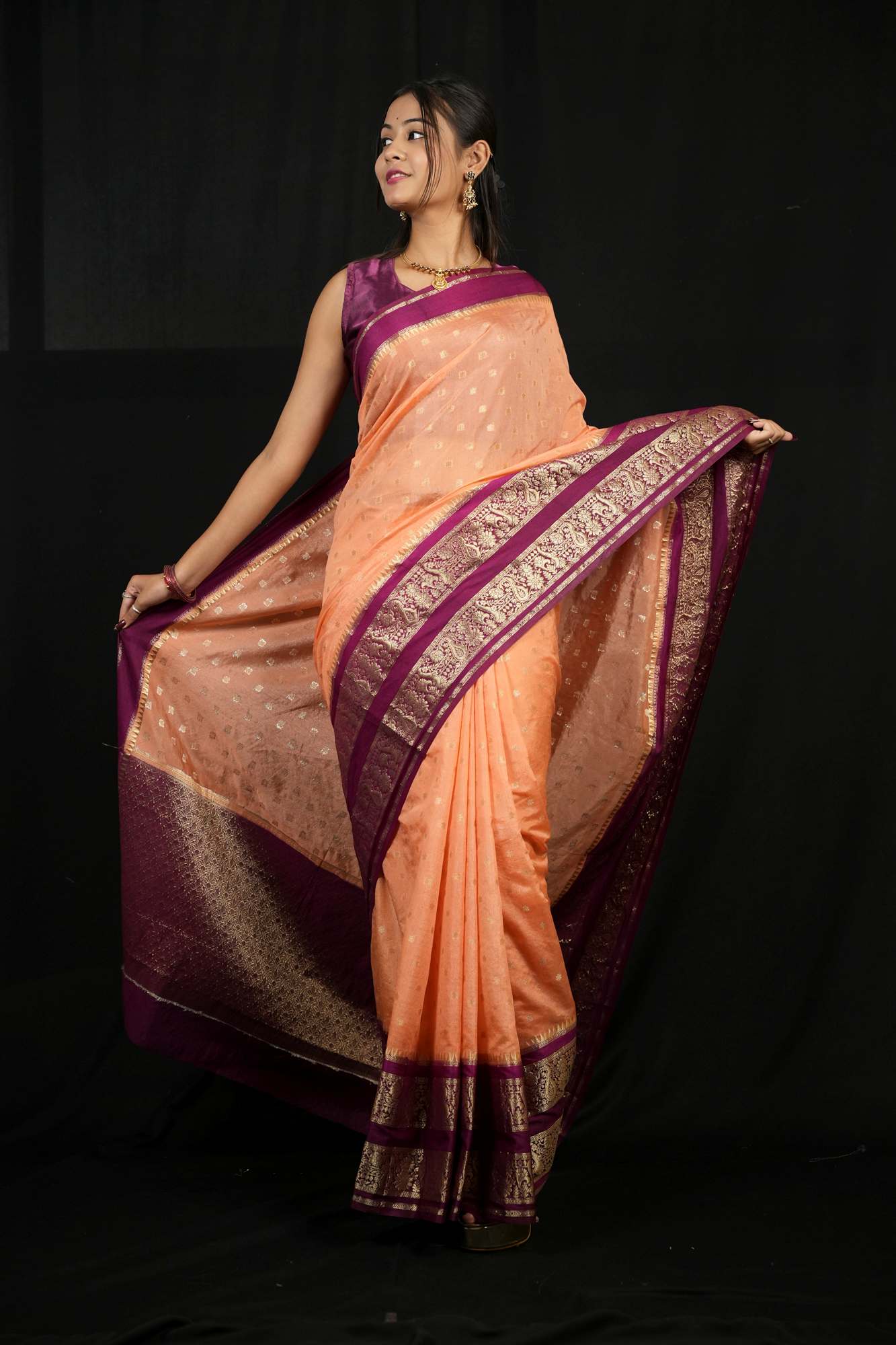 Kanchipuram prestitched saree with ornate woven border and pallu