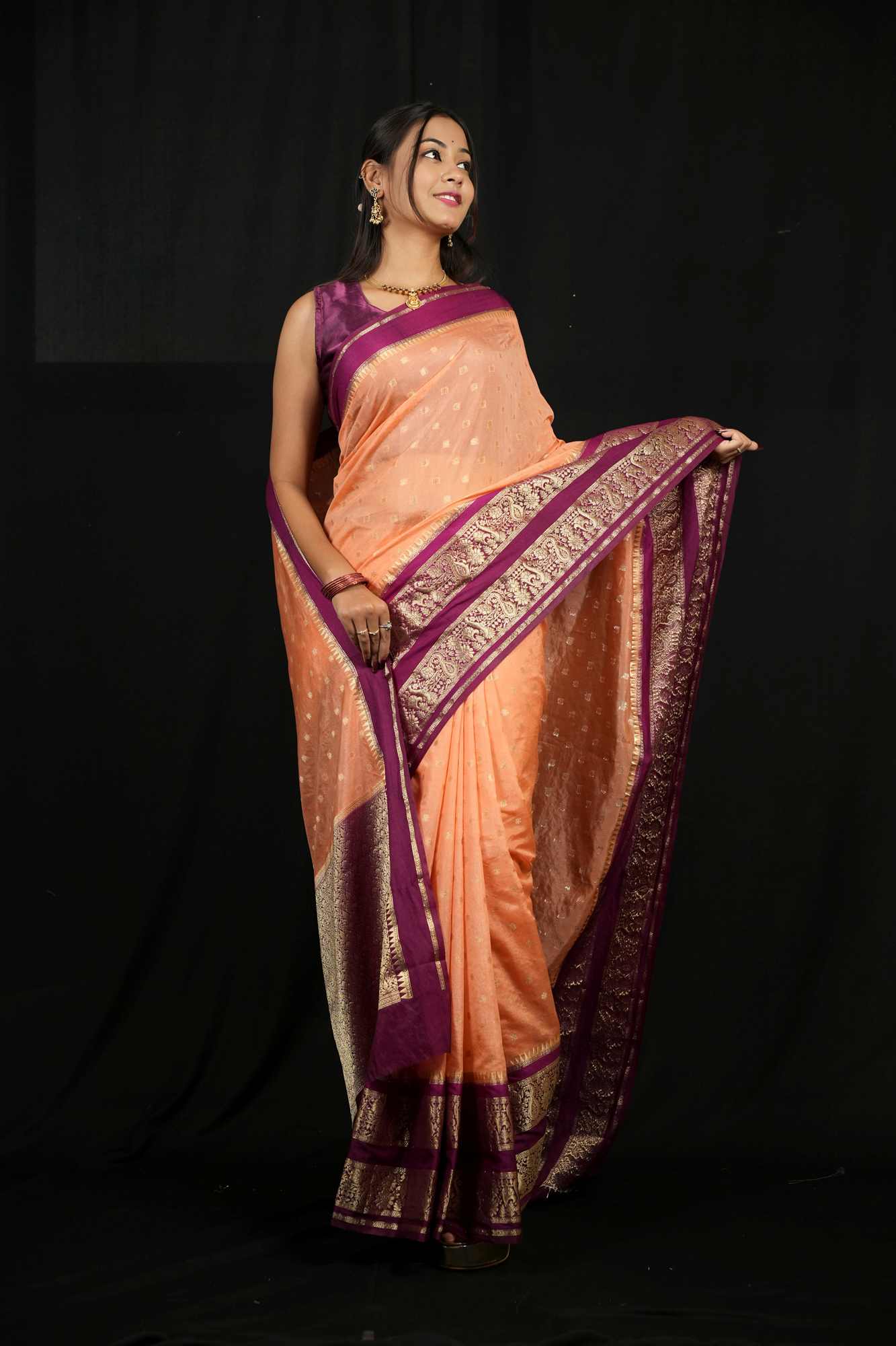Kanchipuram prestitched saree with ornate woven border and pallu