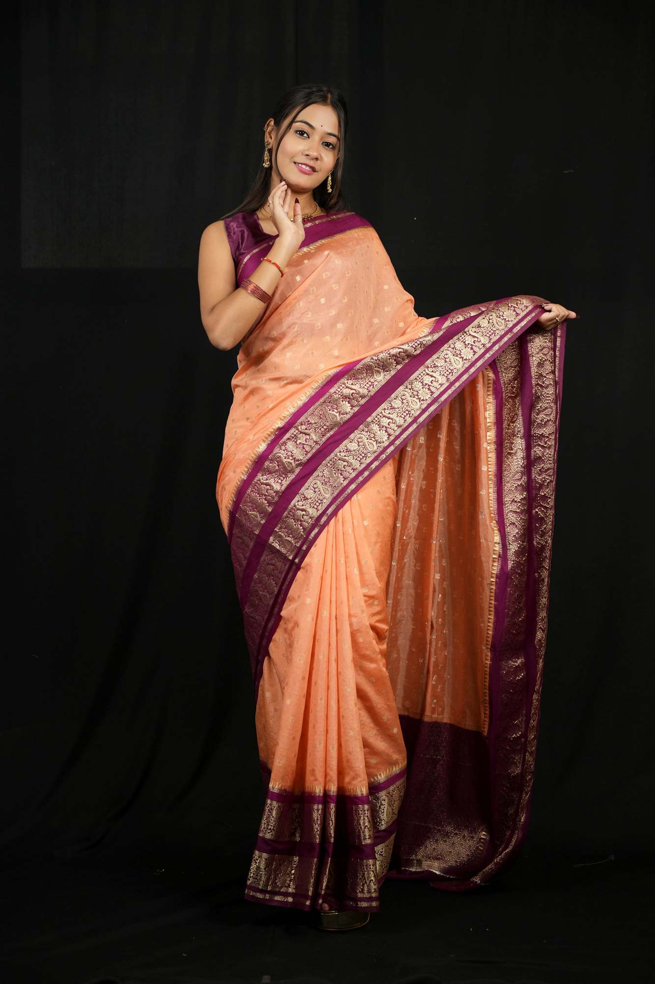 Kanchipuram prestitched saree with ornate woven border and pallu