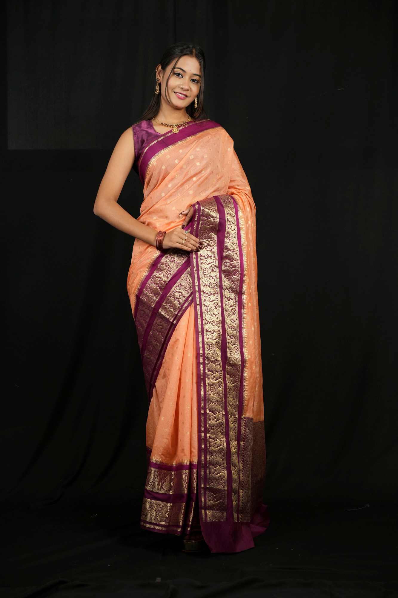 Kanchipuram prestitched saree with ornate woven border and pallu