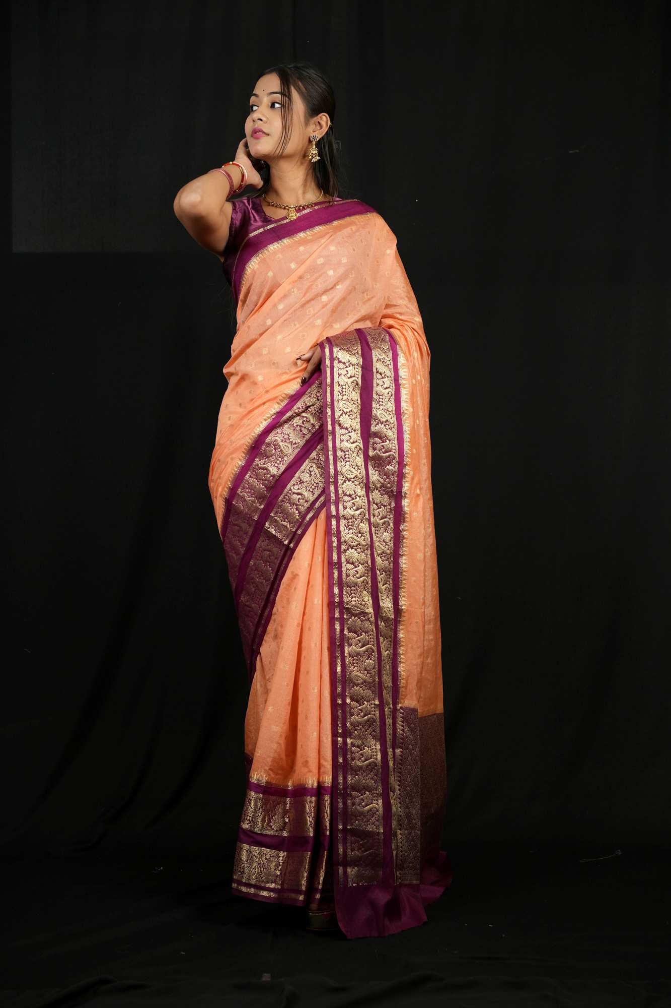 Kanchipuram prestitched saree with ornate woven border and pallu
