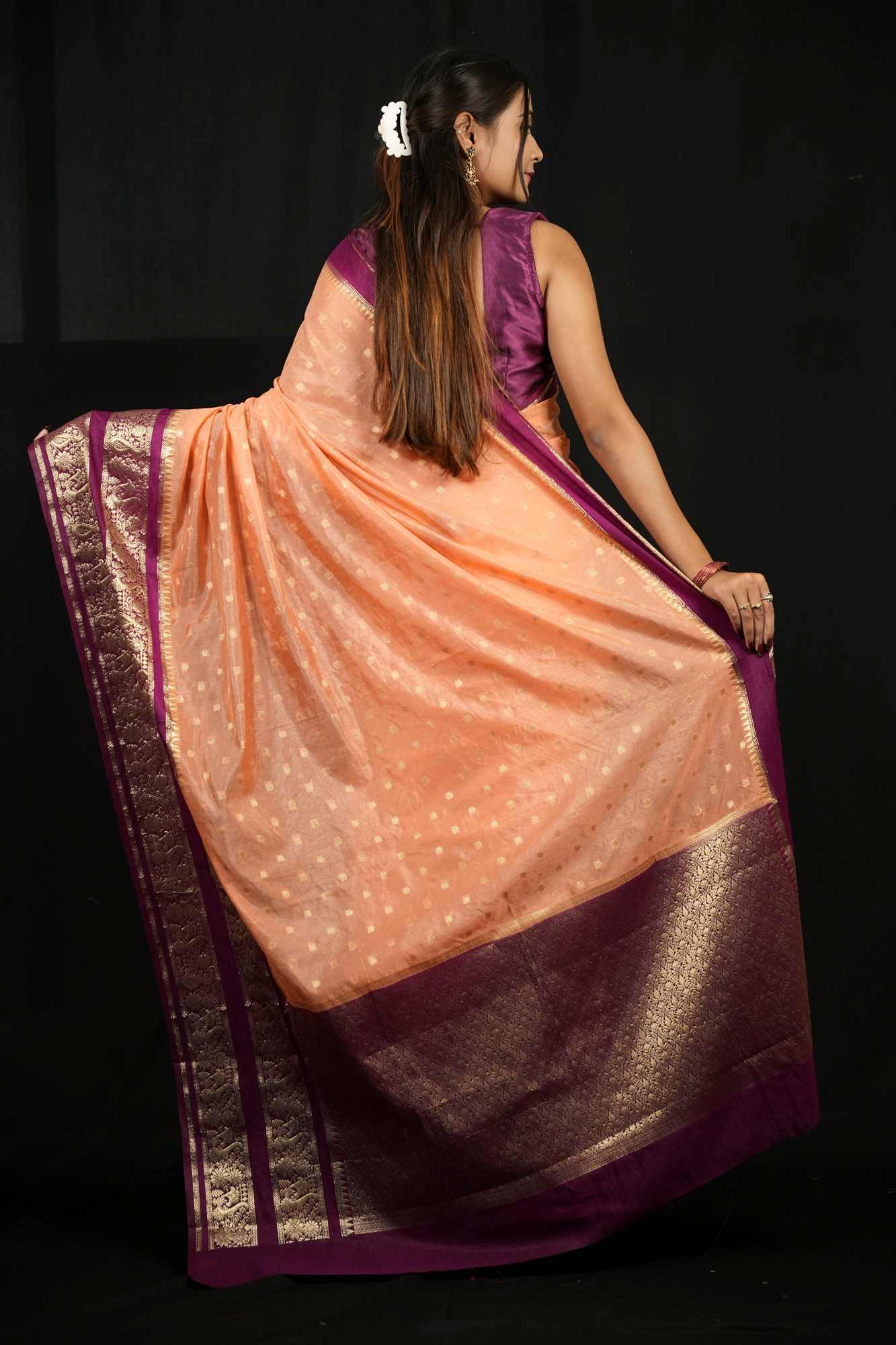 Kanchipuram prestitched saree with ornate woven border and pallu