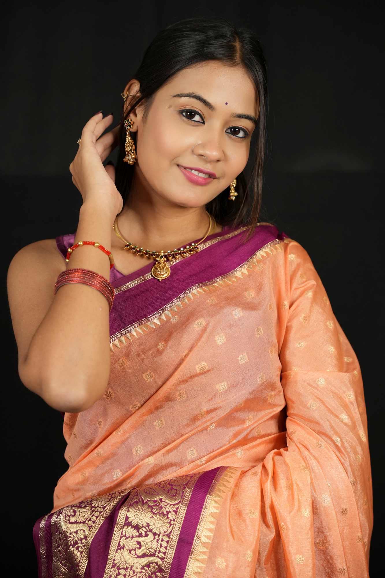 Kanchipuram prestitched saree with ornate woven border and pallu