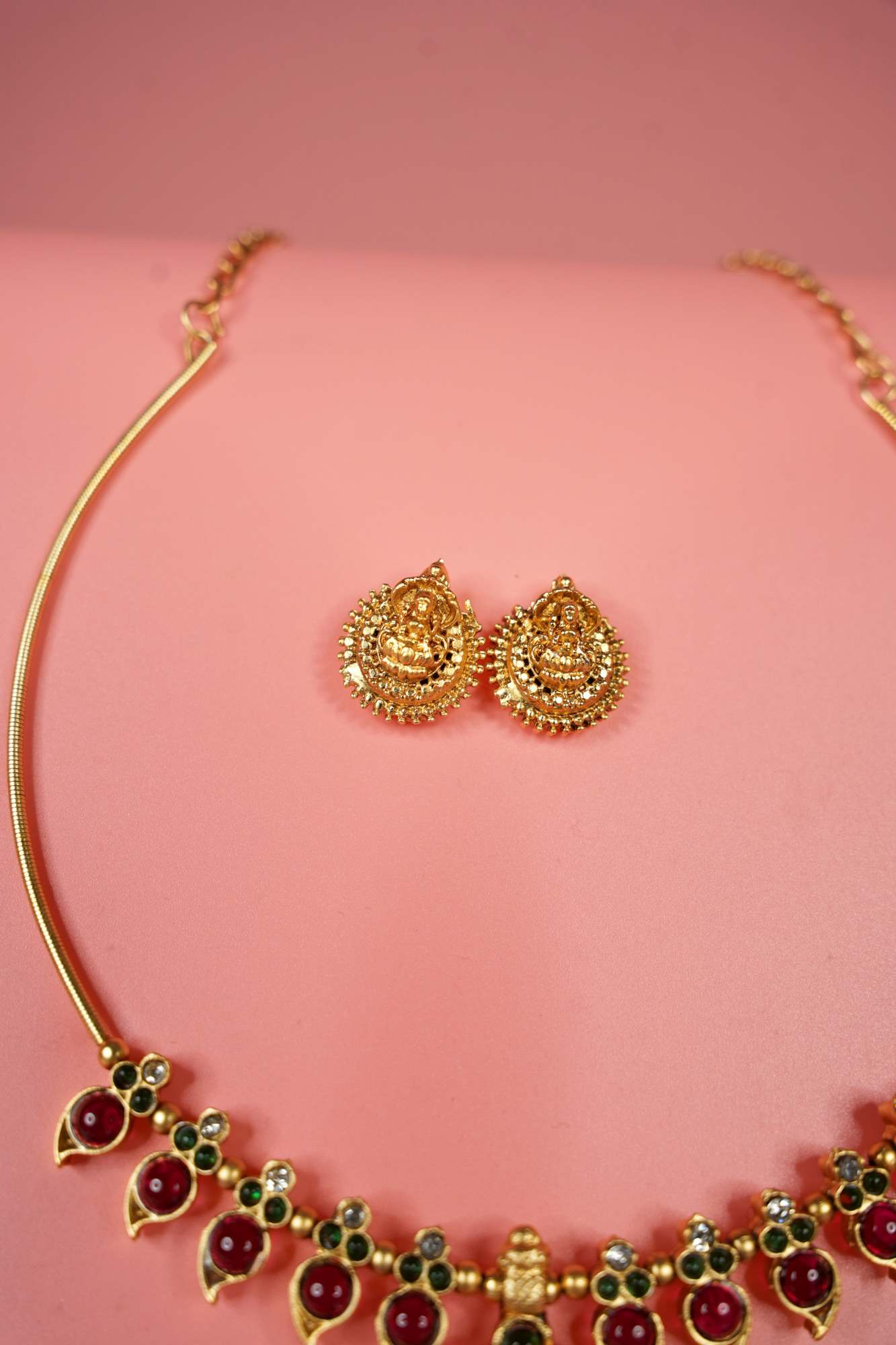 Regal Lakshmi Devi Temple Necklace Set With Matching Earring