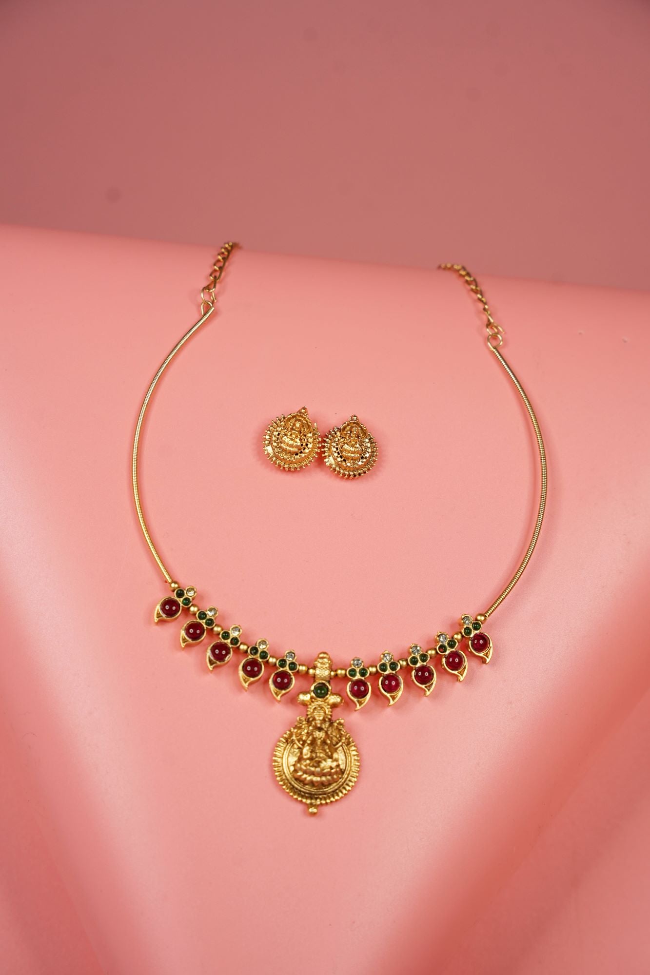 Regal Lakshmi Devi Temple Necklace Set With Matching Earring