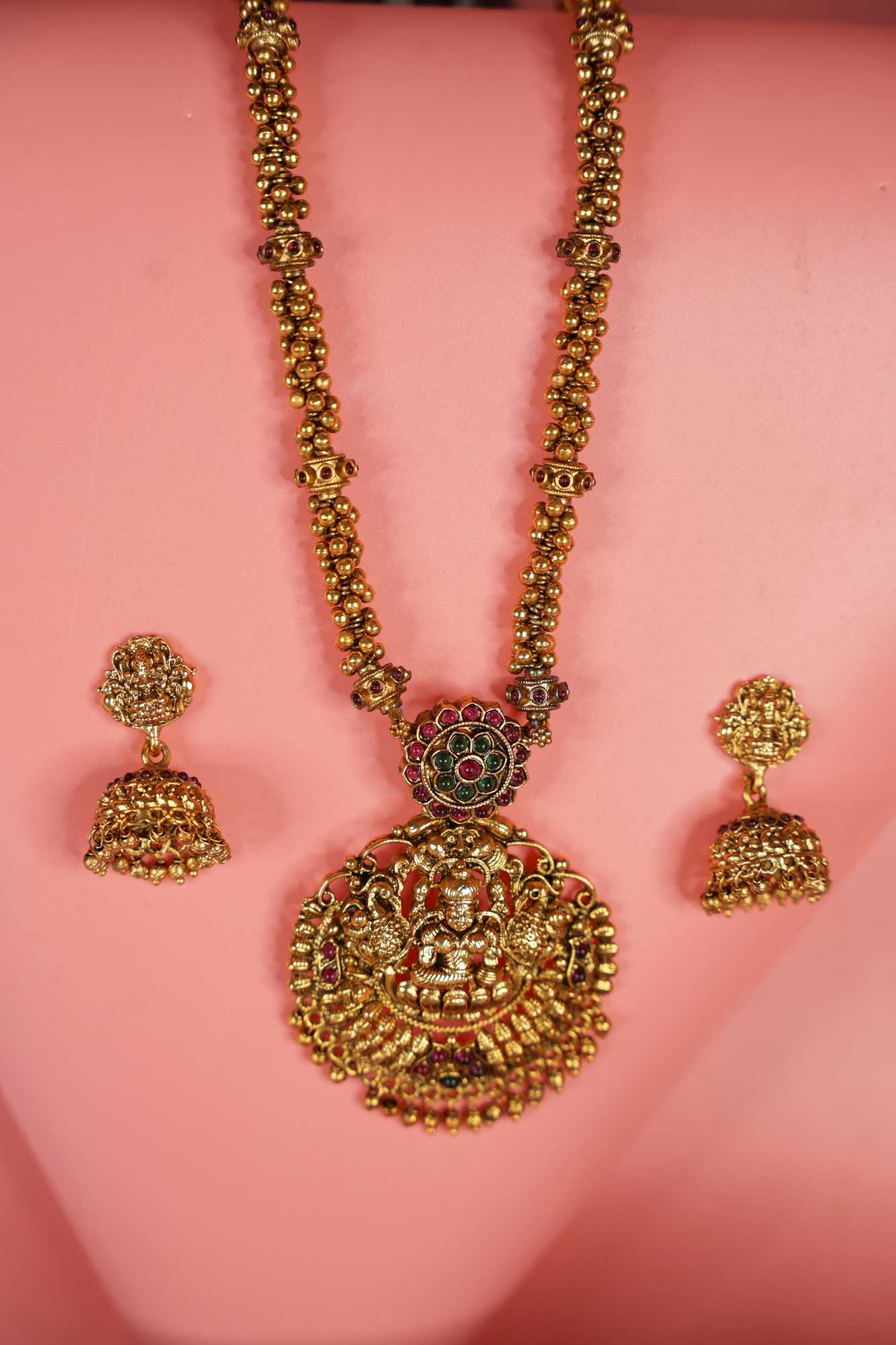 Divine Lakshmi Temple Jewelry Set With Matching Earring