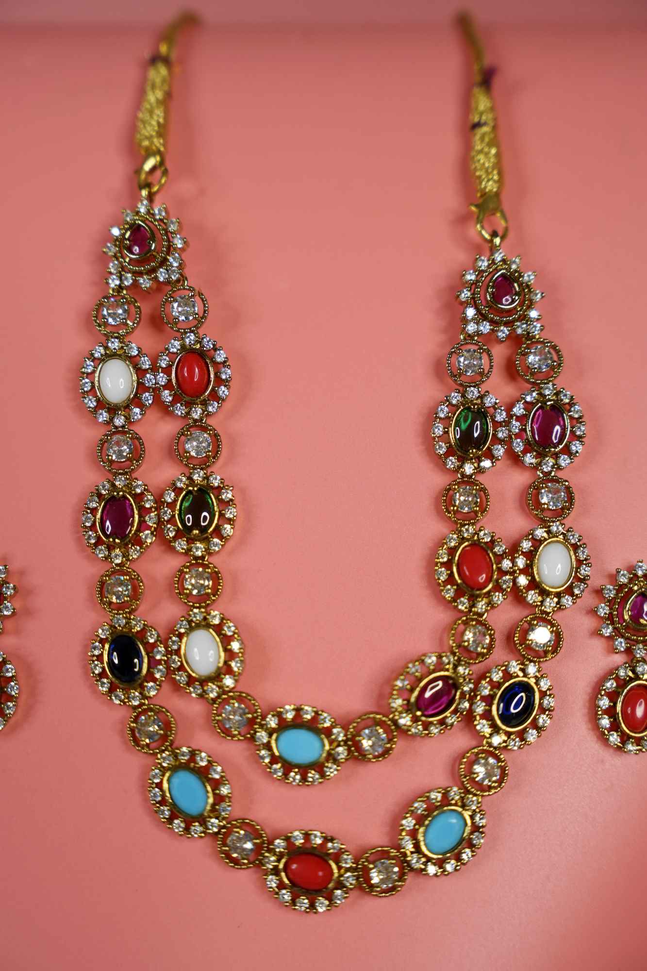 Regal Navaratna-Inspired Kundan Necklace Set With Matching Earring