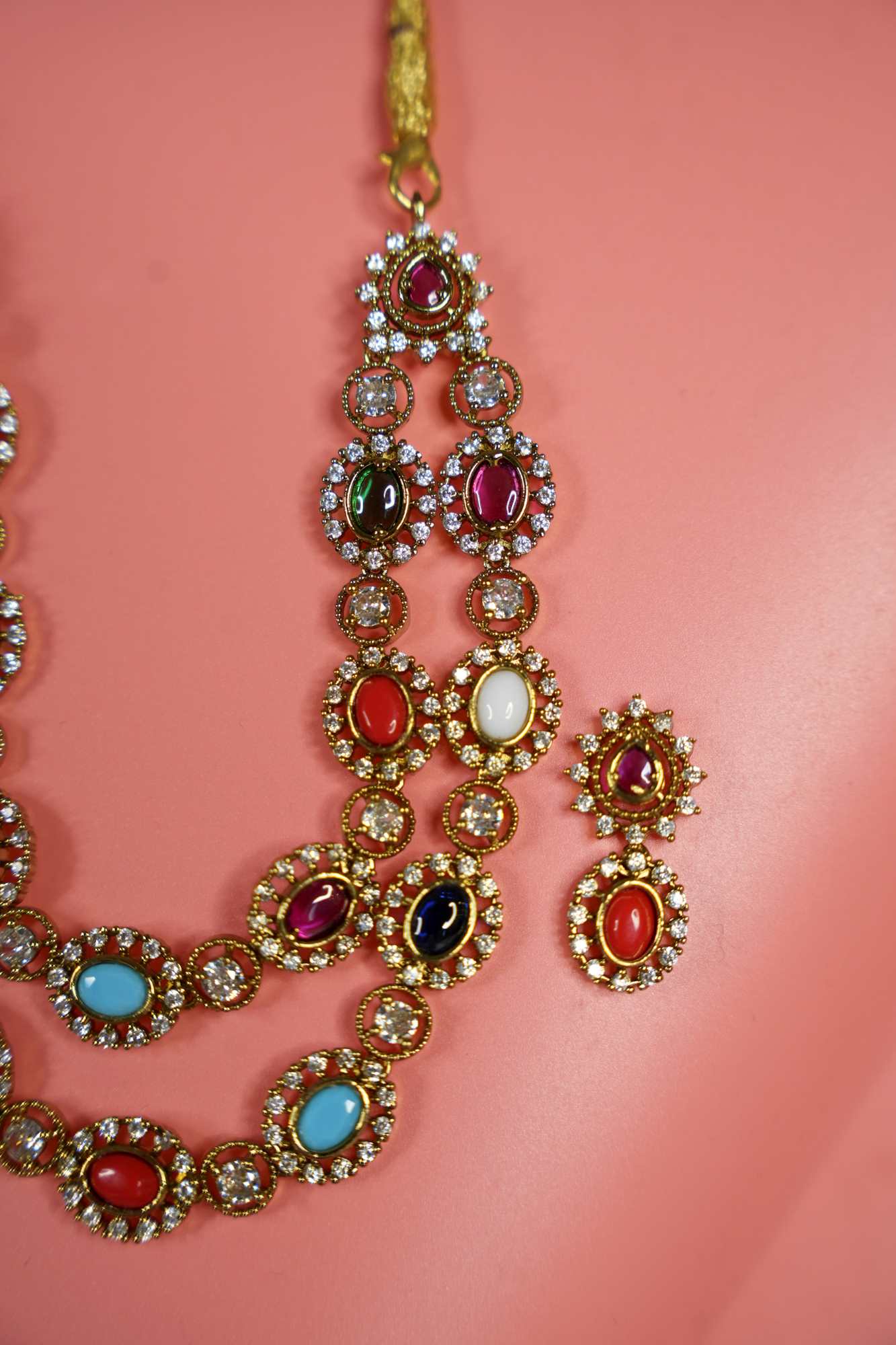 Regal Navaratna-Inspired Kundan Necklace Set With Matching Earring