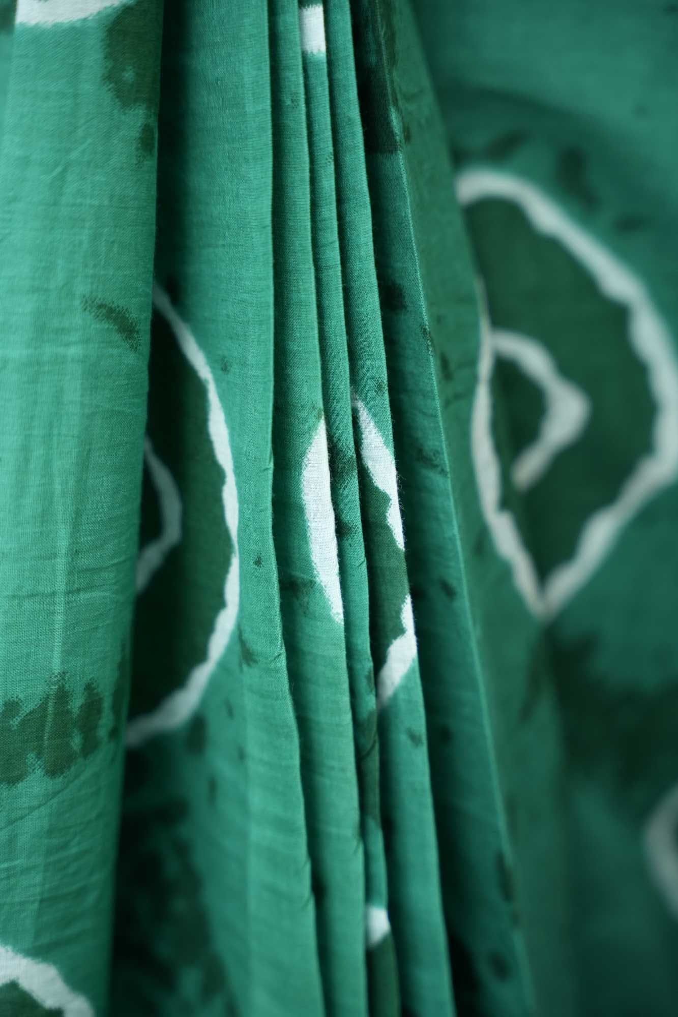 Cotton Teal Tie-Dye with White Circular Motifs and Subtle Zari Border Ready To Wear Saree