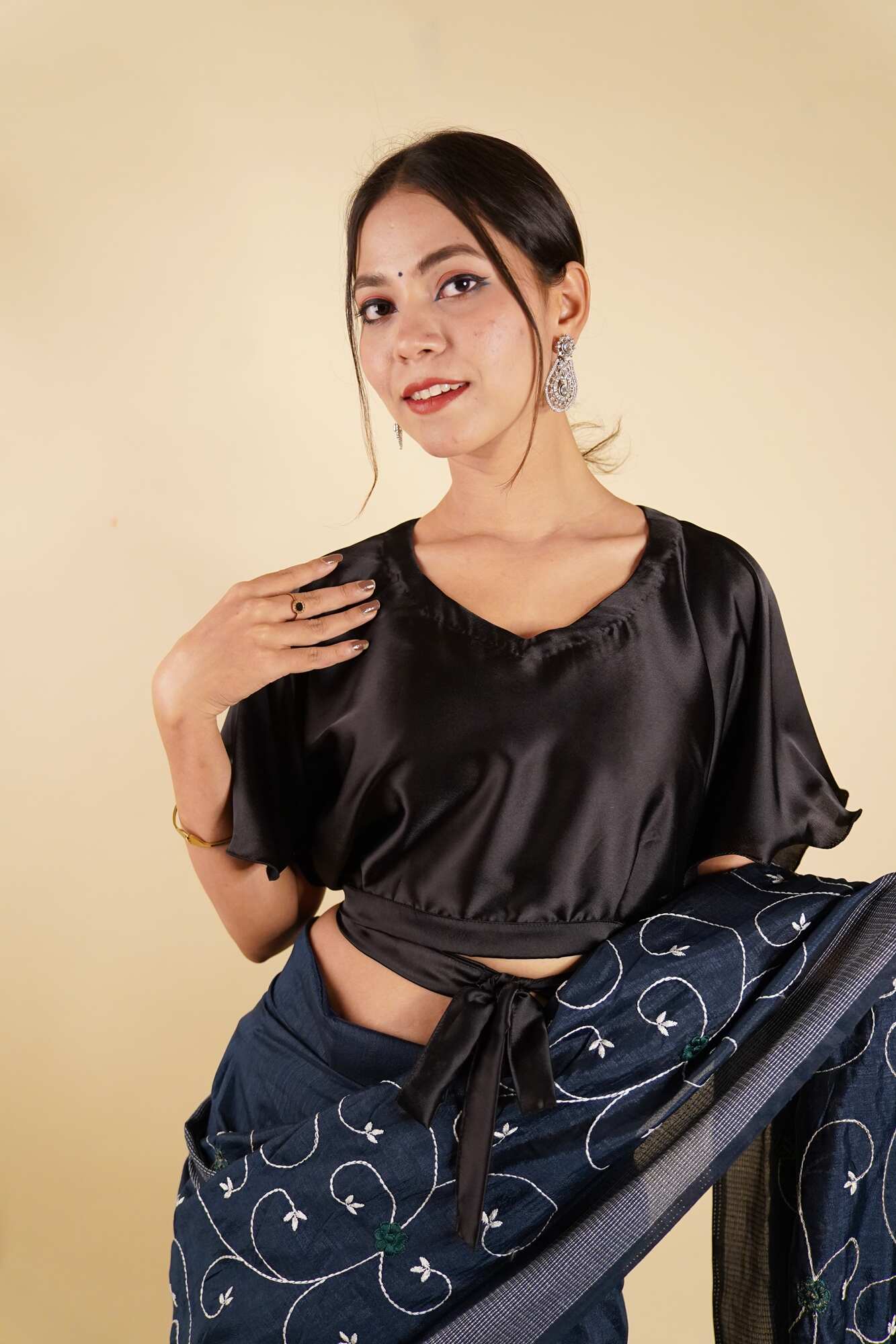 Ready to Wear Bell Sleeves Tying Blouse Cum Top - Satin - Isadora Life Online Shopping Store