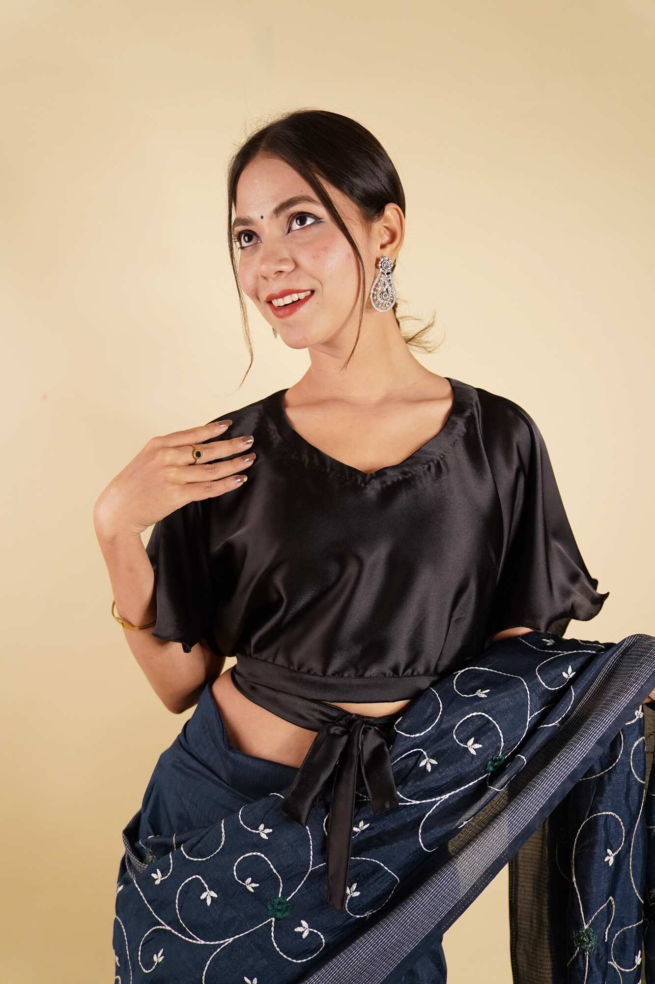 Ready to Wear Bell Sleeves Tying Blouse Cum Top - Satin - Isadora Life Online Shopping Store
