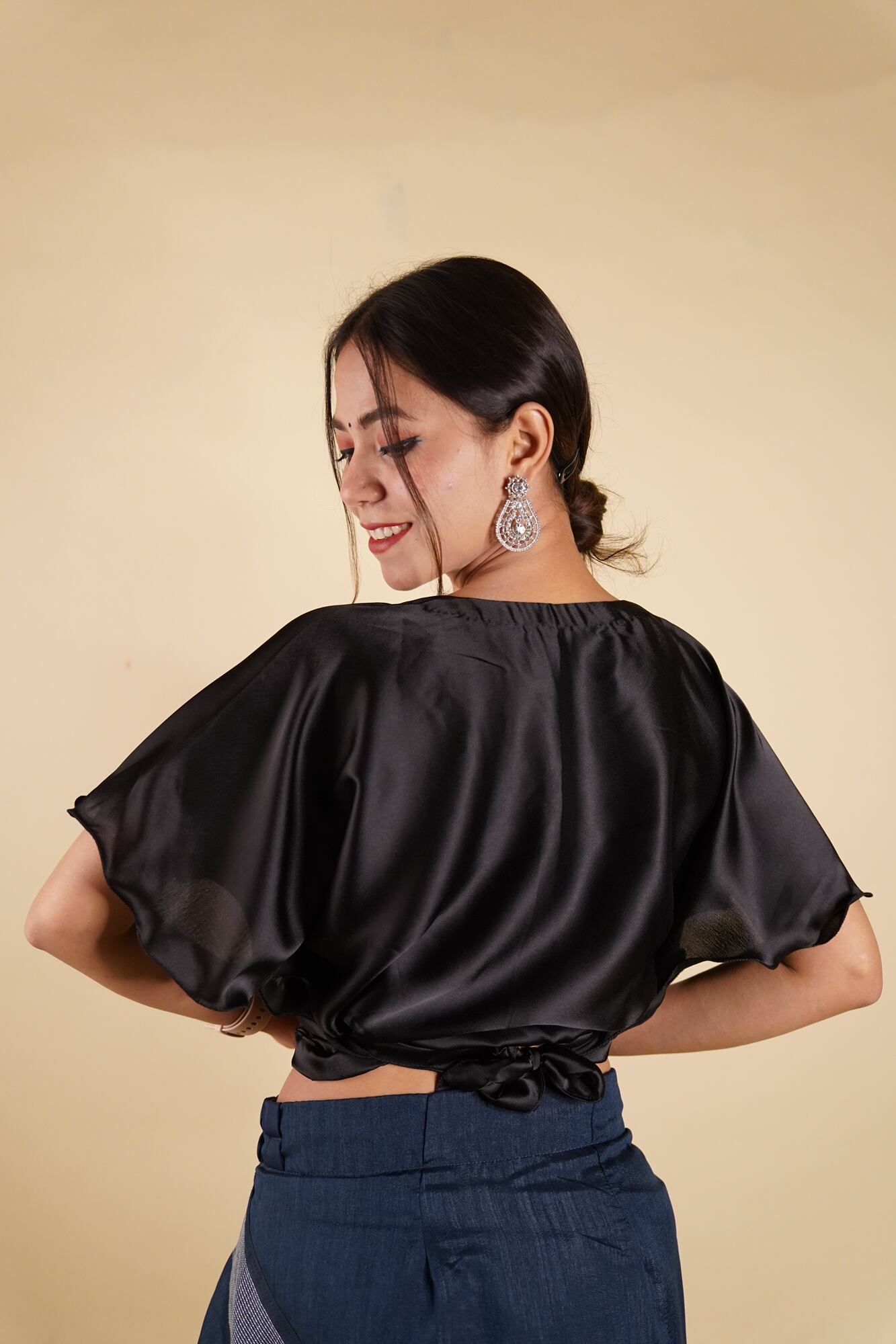 Ready to Wear Bell Sleeves Tying Blouse Cum Top - Satin - Isadora Life Online Shopping Store
