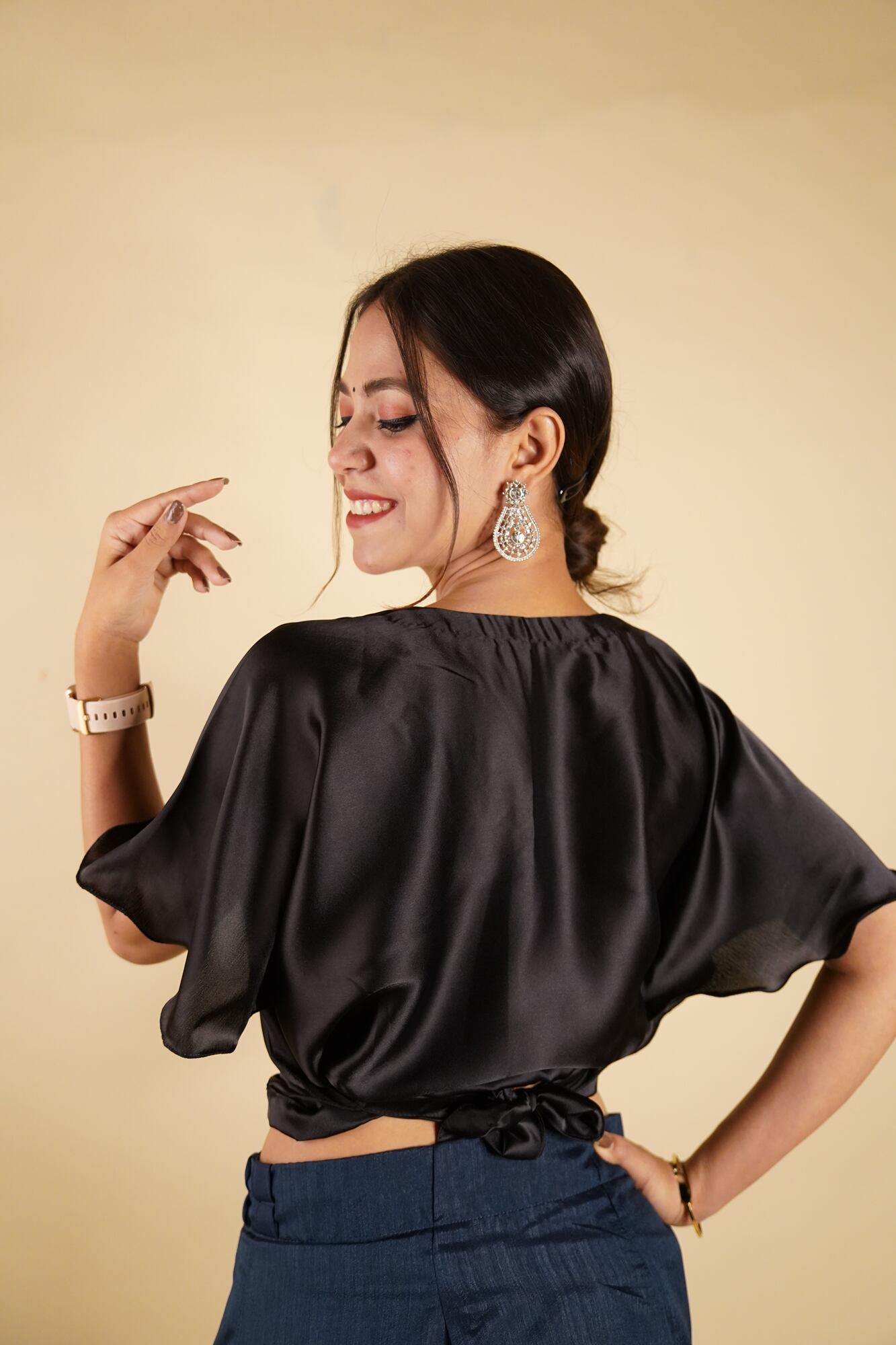 Ready to Wear Bell Sleeves Tying Blouse Cum Top - Satin - Isadora Life Online Shopping Store