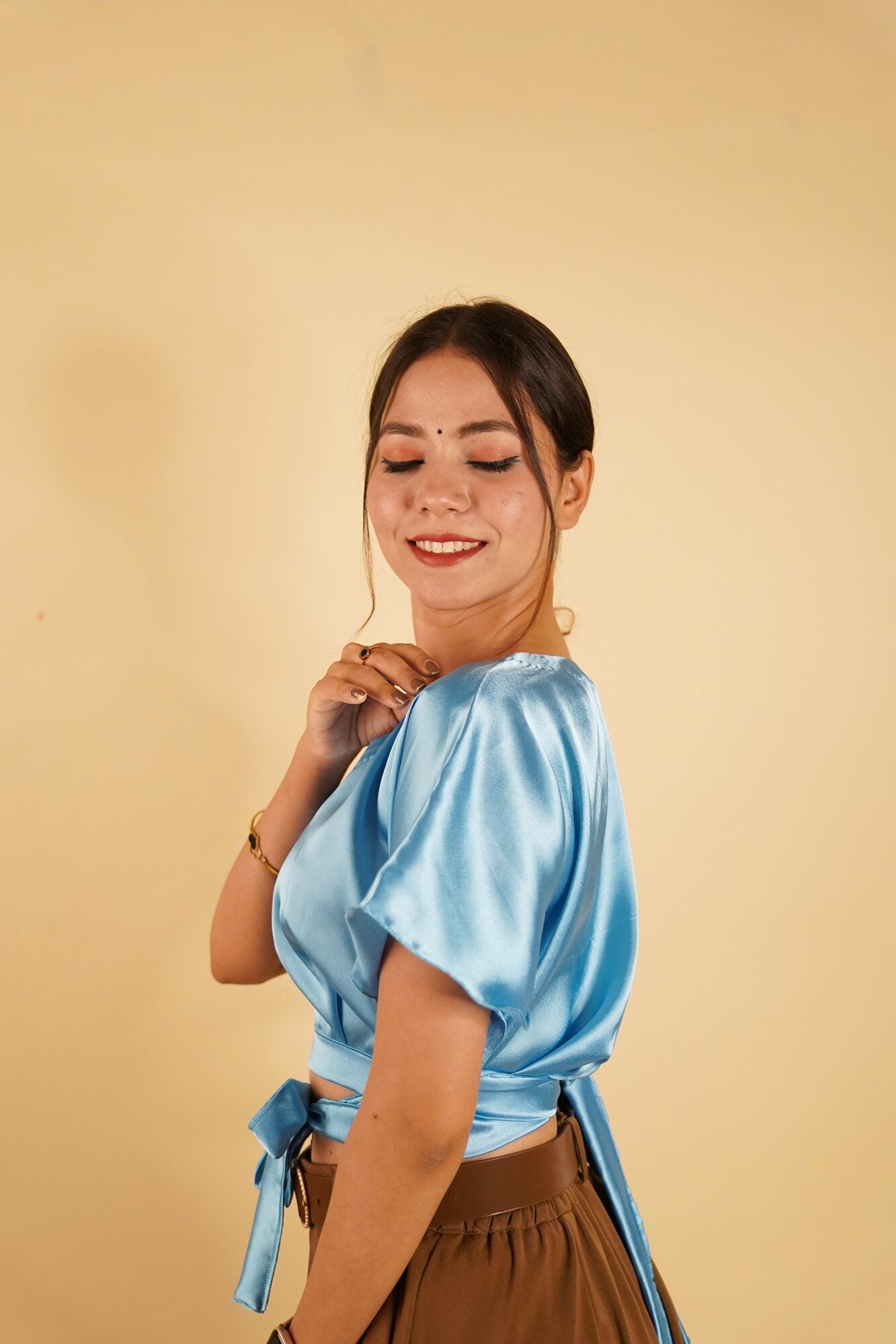 Ready to Wear Bell Sleeves Tying Blouse Cum Top - Satin - Isadora Life Online Shopping Store