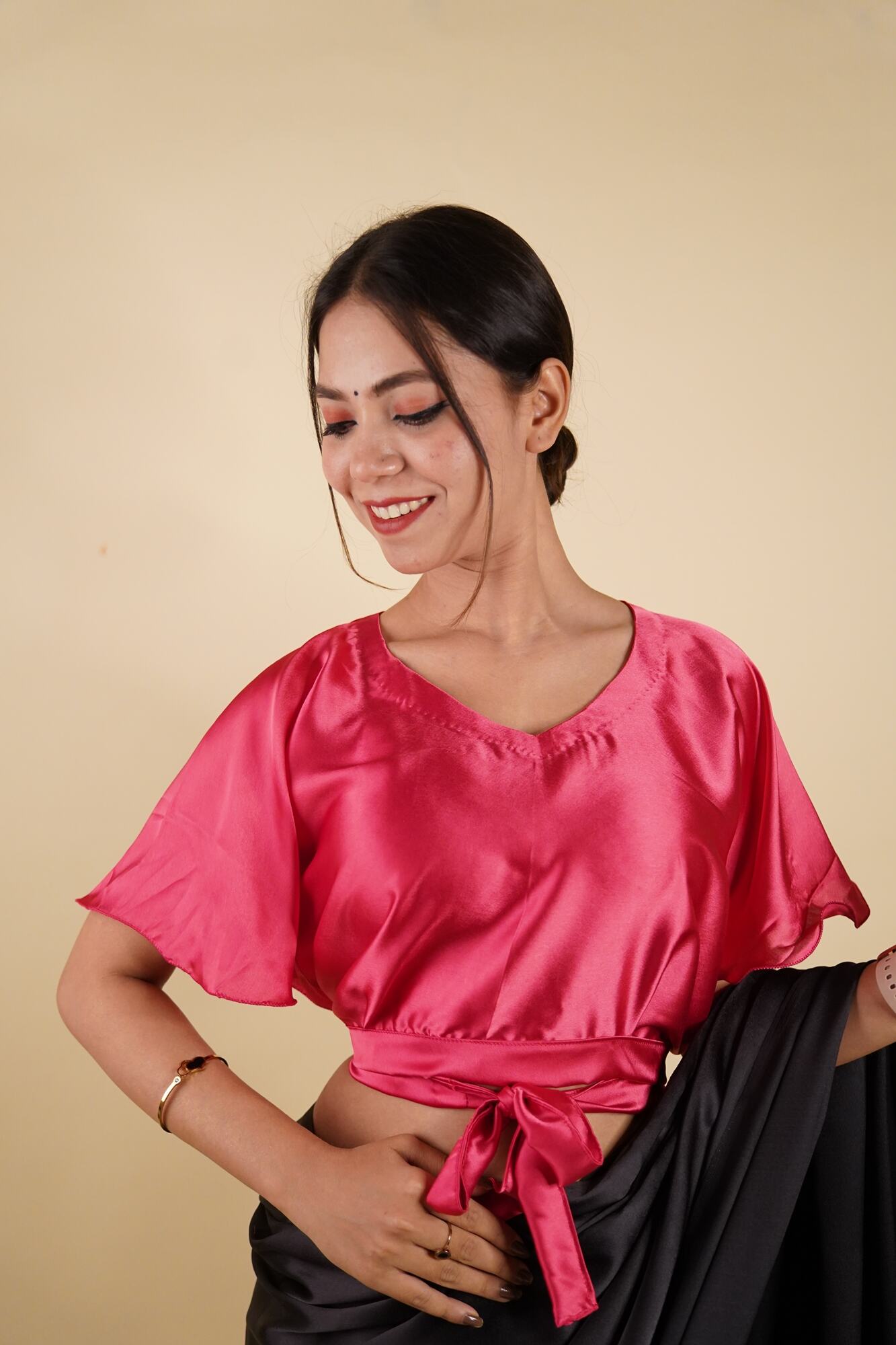 Ready to Wear Bell Sleeves Tying Blouse Cum Top - Satin - Isadora Life Online Shopping Store