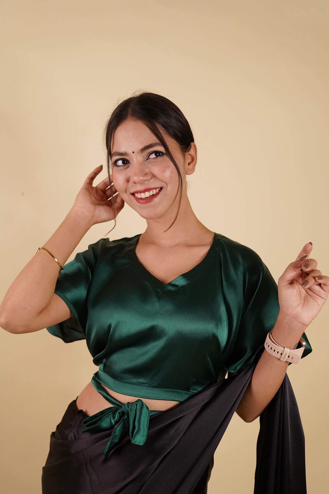 Ready to Wear Bell Sleeves Tying Blouse Cum Top - Satin - Isadora Life Online Shopping Store