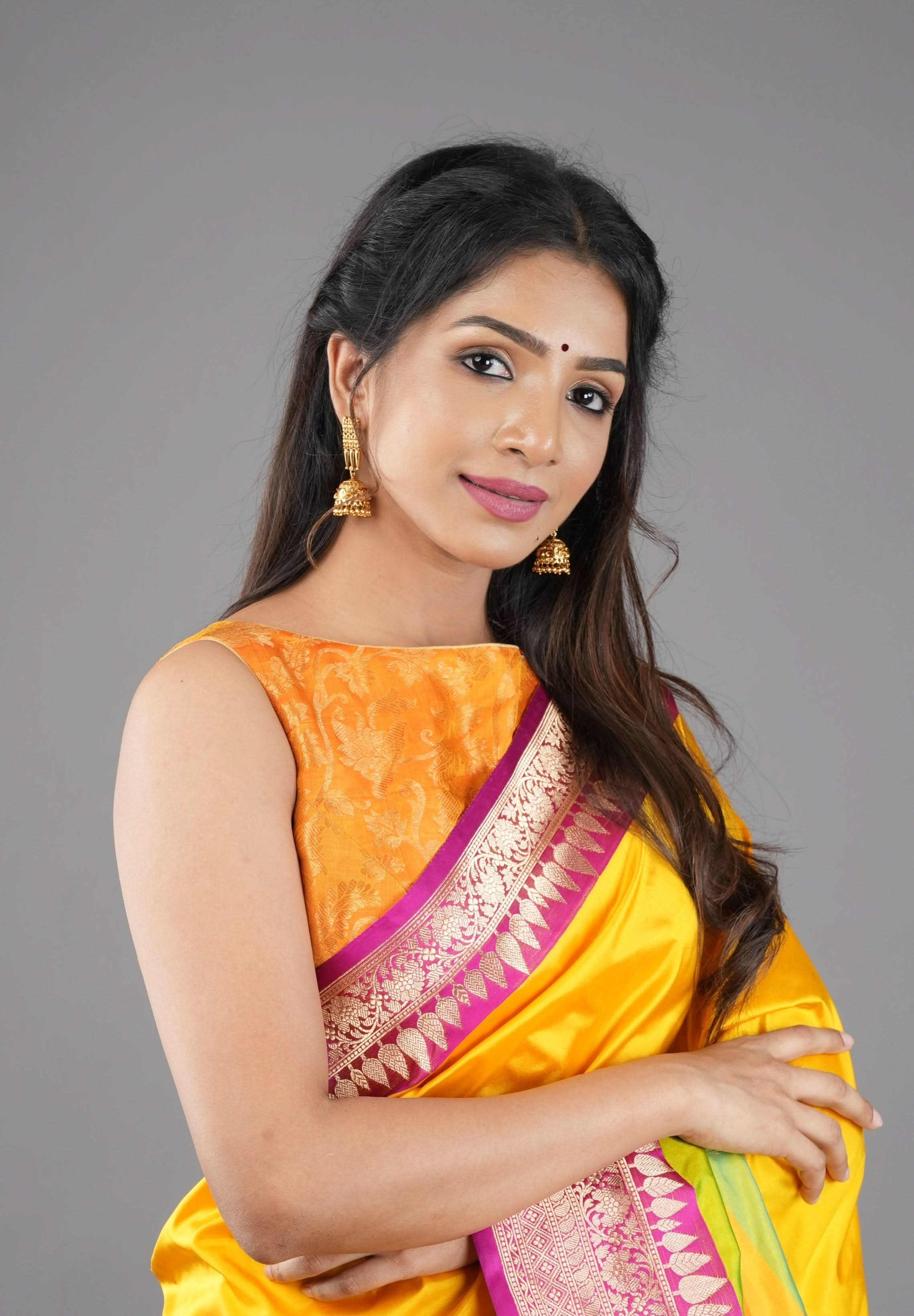 Orange Kanjivaram floral brocade sleeveless blouse, Customizable, Made to order | Shobitam