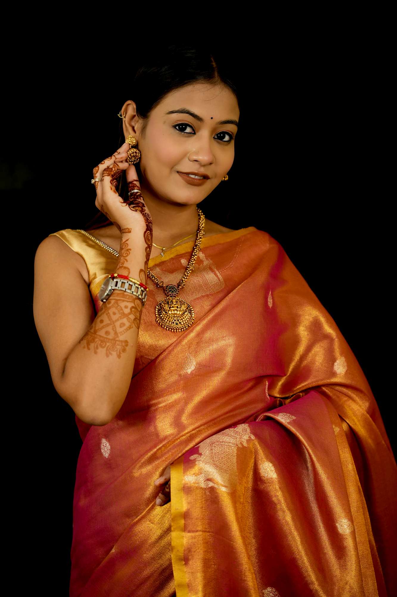 Zari Tissue Silk with Intricate Nandi Motifs Ready To Wear Saree