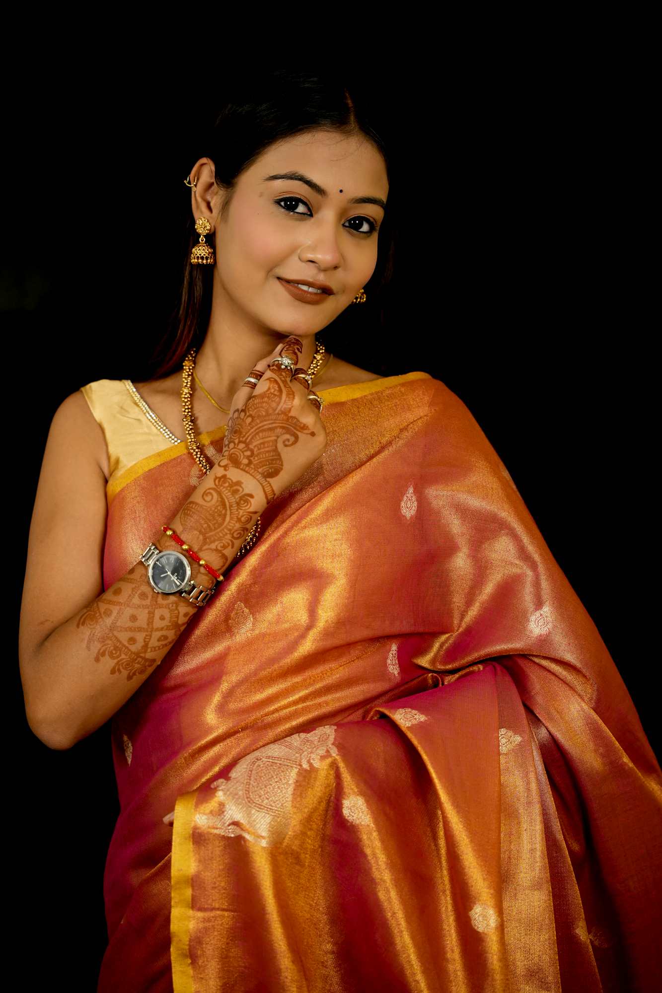 Zari Tissue Silk with Intricate Nandi Motifs Ready To Wear Saree