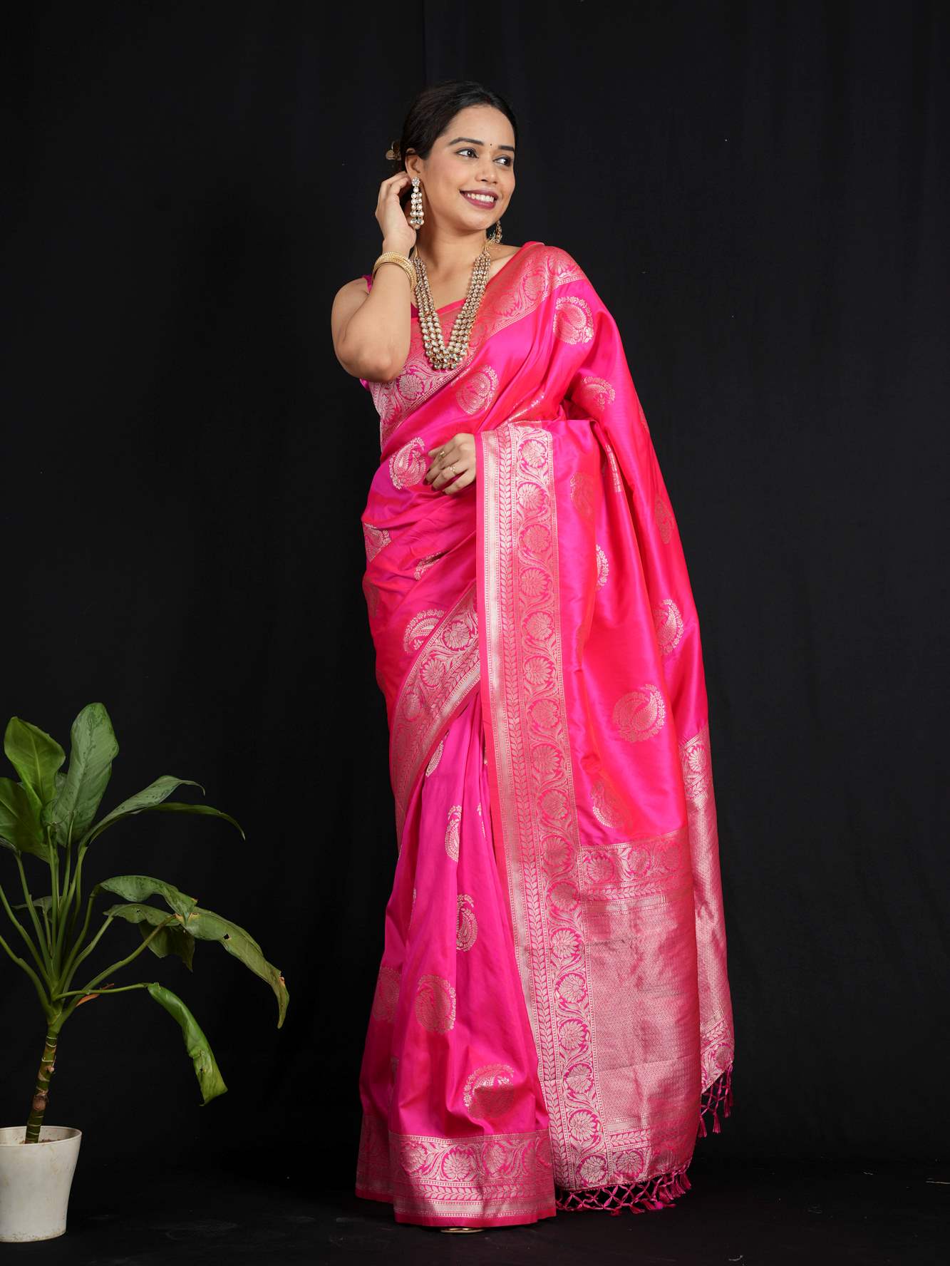 Banarasi with Golden Zari Floral & Paisley Motifs Ready To Wear Saree
