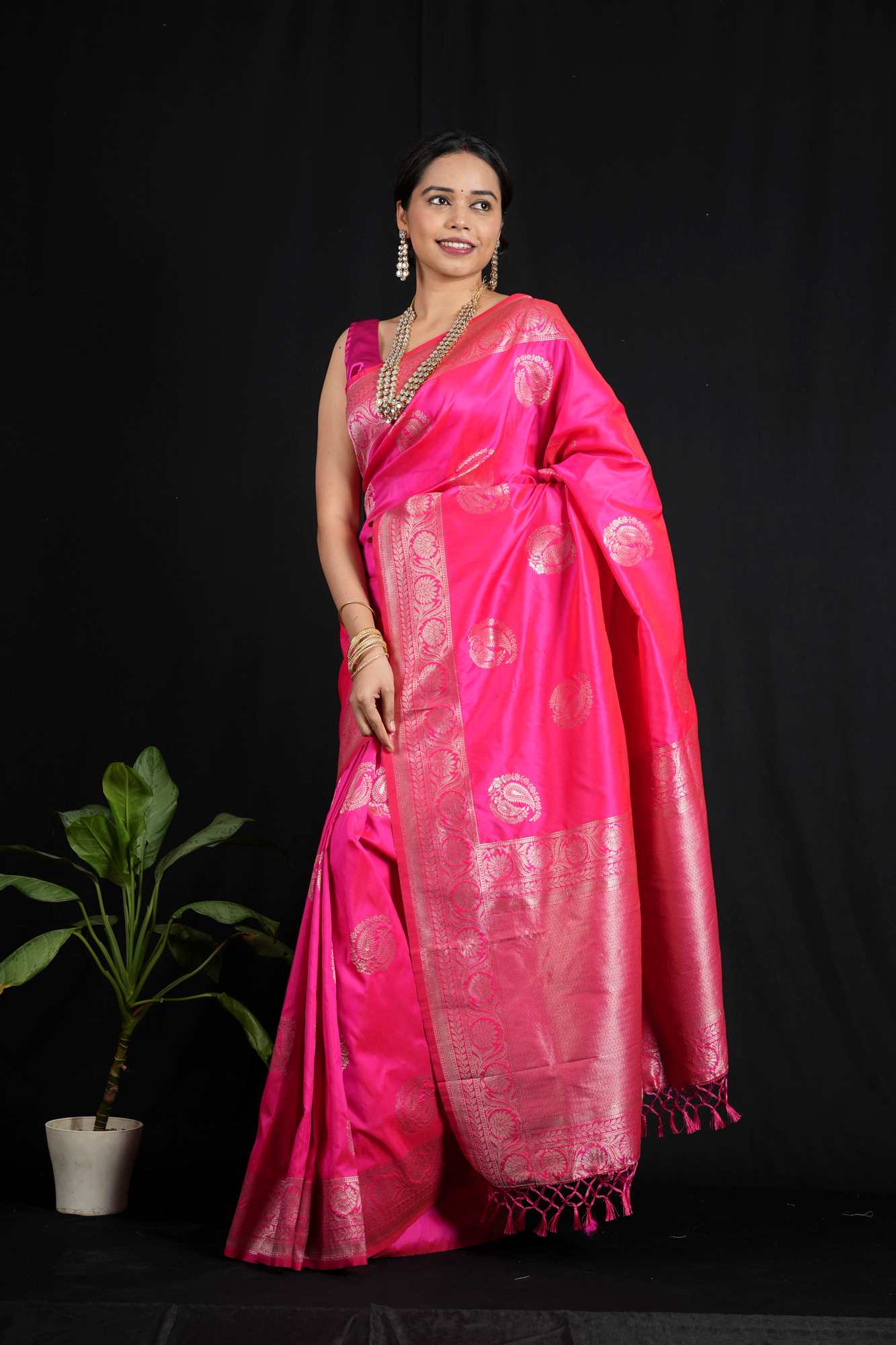 Banarasi with Golden Zari Floral & Paisley Motifs Ready To Wear Saree