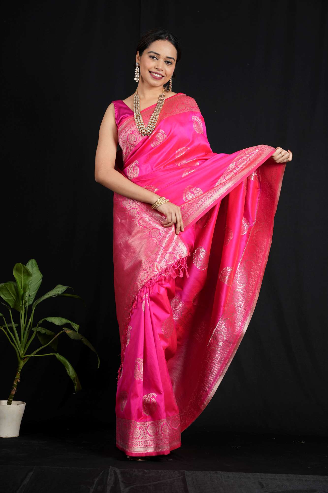 Banarasi with Golden Zari Floral & Paisley Motifs Ready To Wear Saree