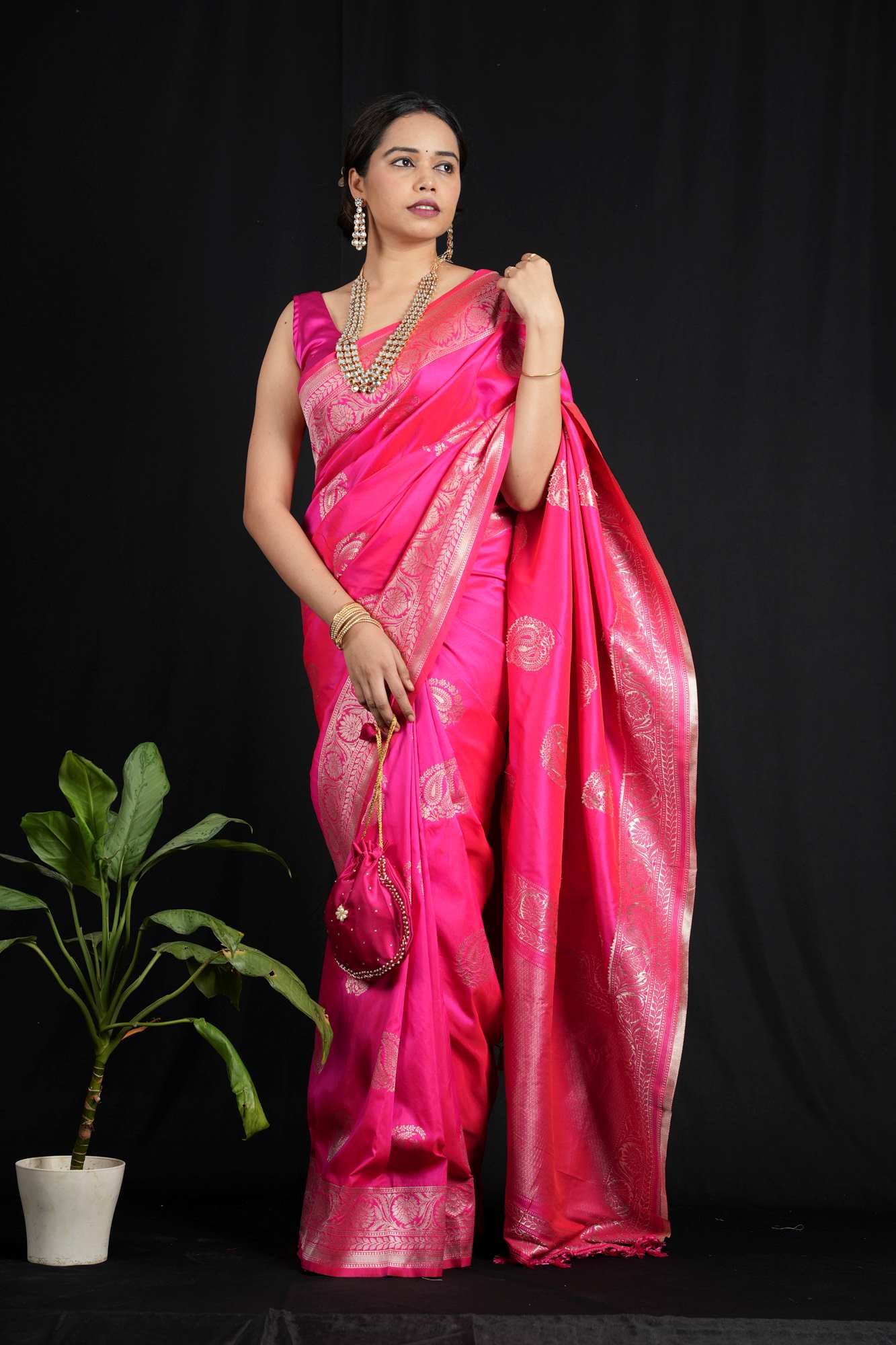 Banarasi with Golden Zari Floral & Paisley Motifs Ready To Wear Saree