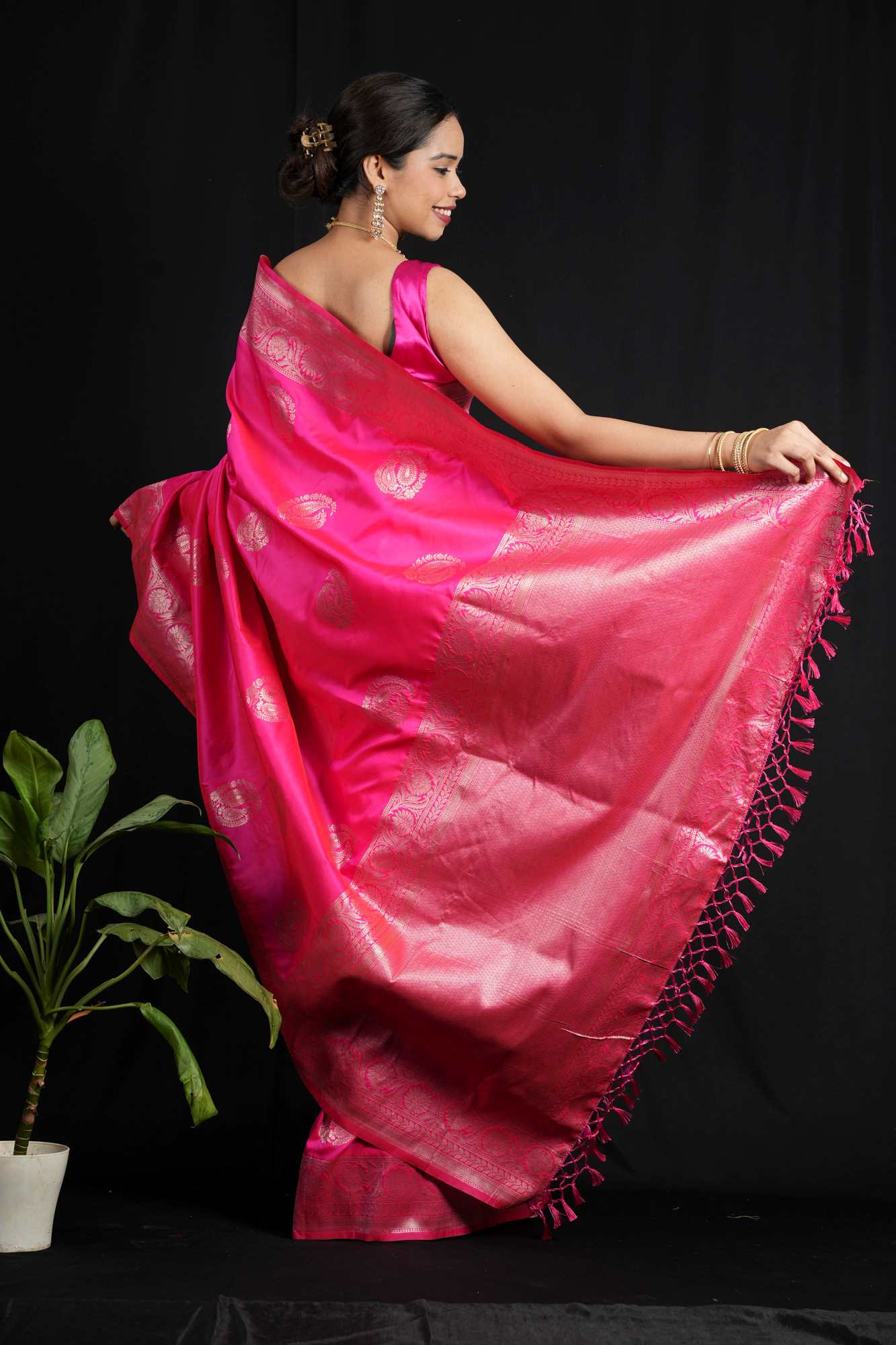 Banarasi with Golden Zari Floral & Paisley Motifs Ready To Wear Saree