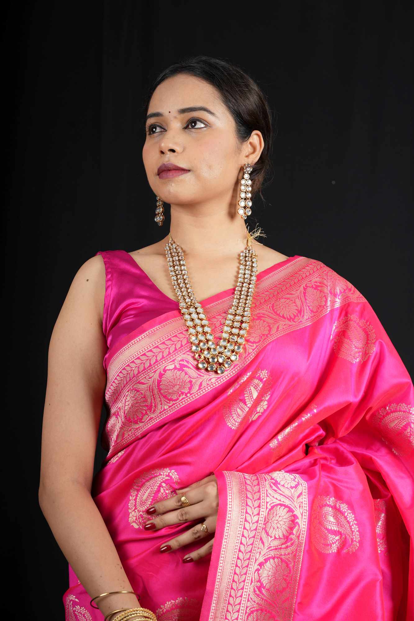 Banarasi with Golden Zari Floral & Paisley Motifs Ready To Wear Saree